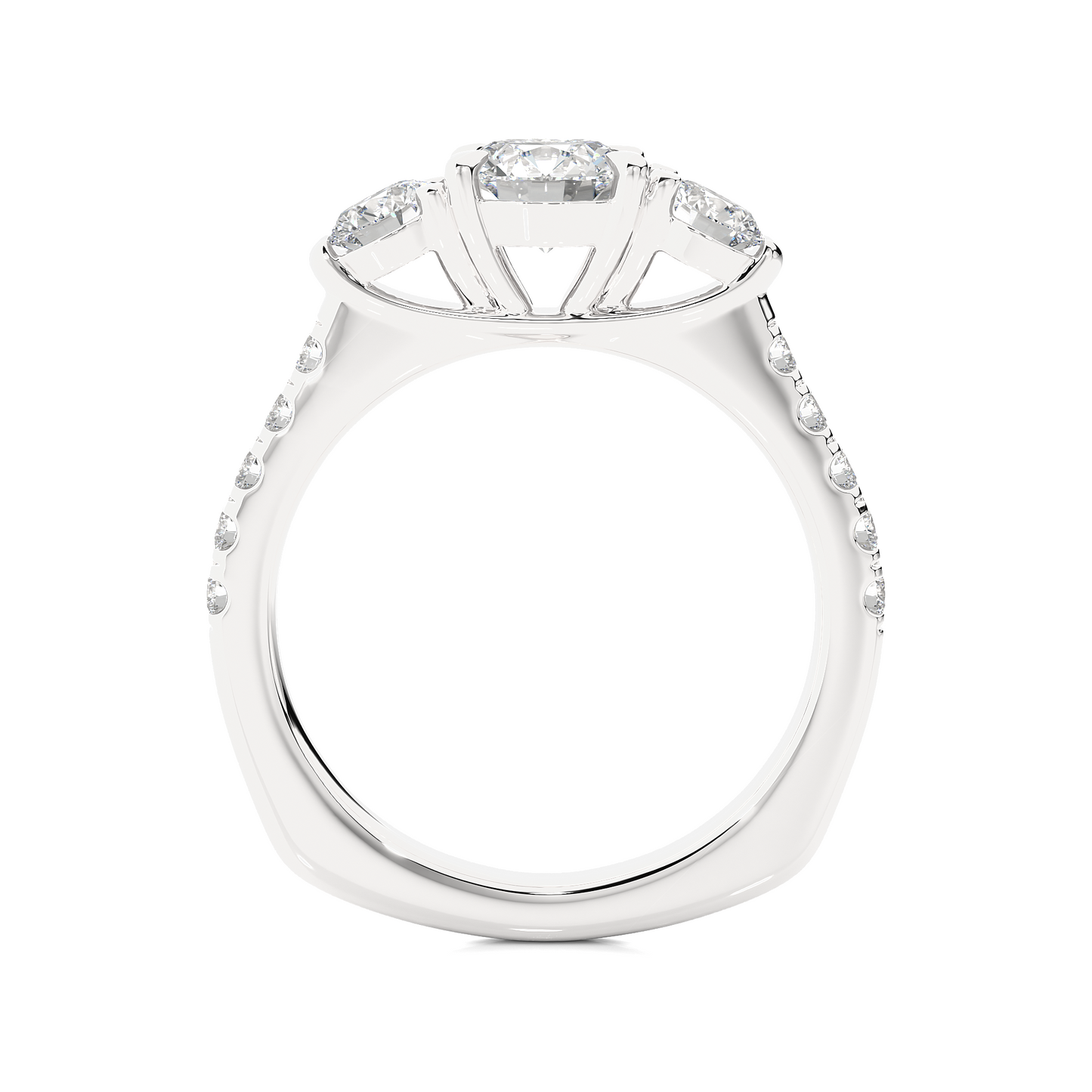 Round Lab Diamond Three Stone Engagement RIng