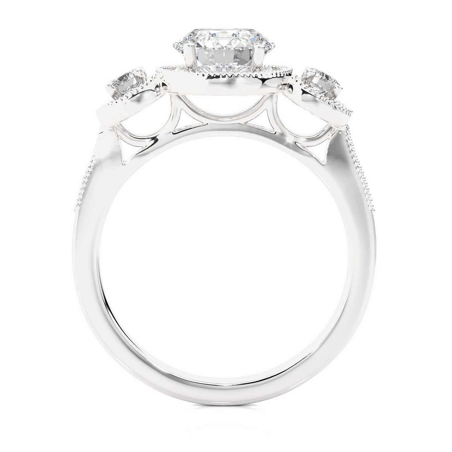 Round Lab Grown & Moissanite Diamond Three Stone Ring