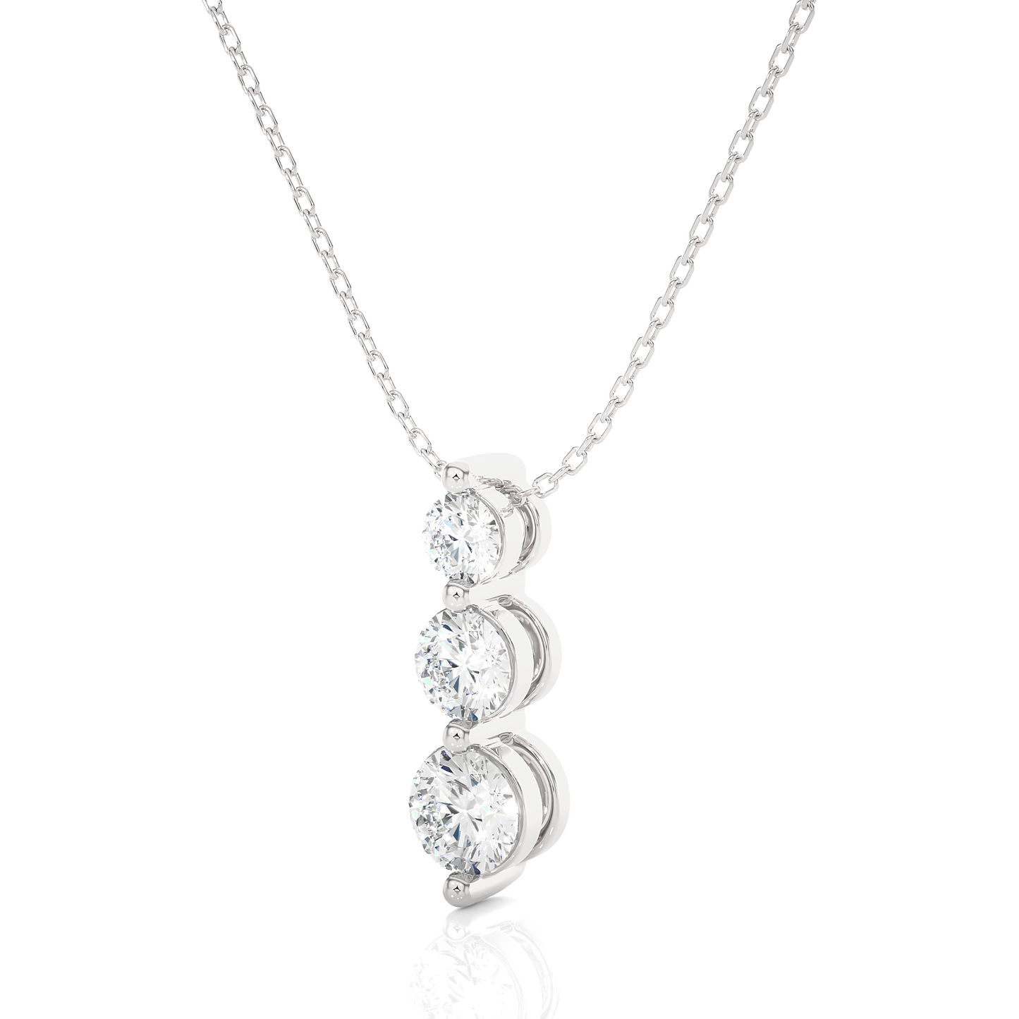 Three Stone Round Lab Diamond Pendant Necklace