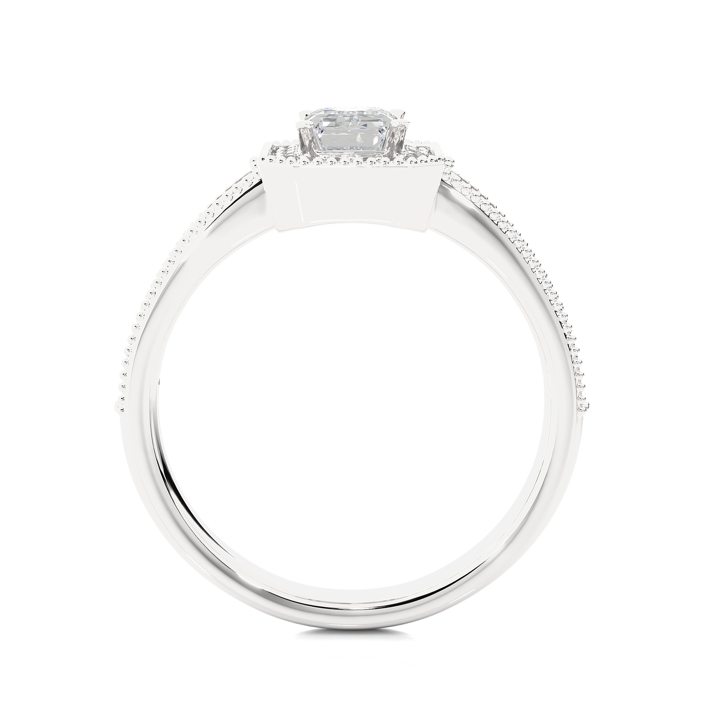 Emerald Cut Halo Vermeil Moissanite Lab Diamond Ring