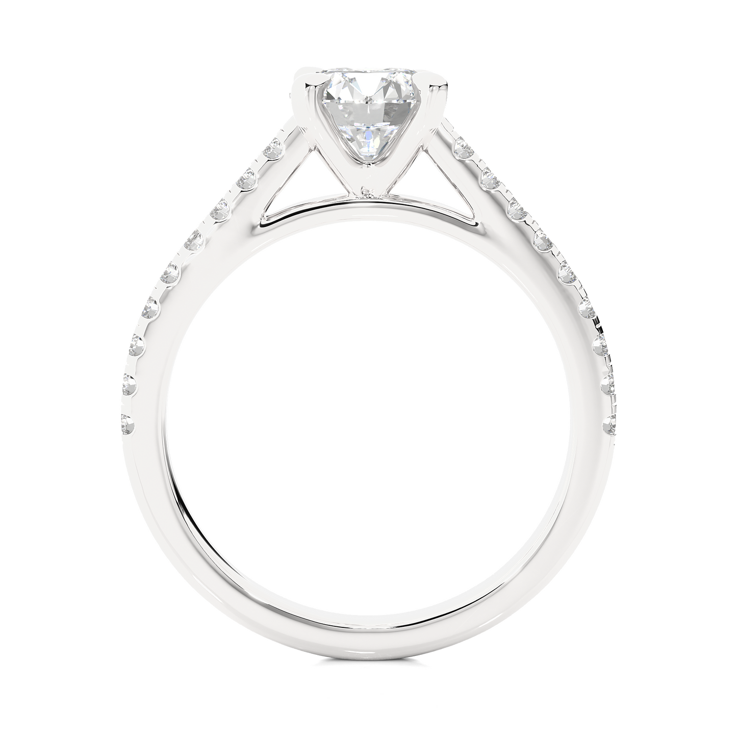 Vermeil Round Moissanite Diamond Pavé Solitaire Luxury Engagement Ring