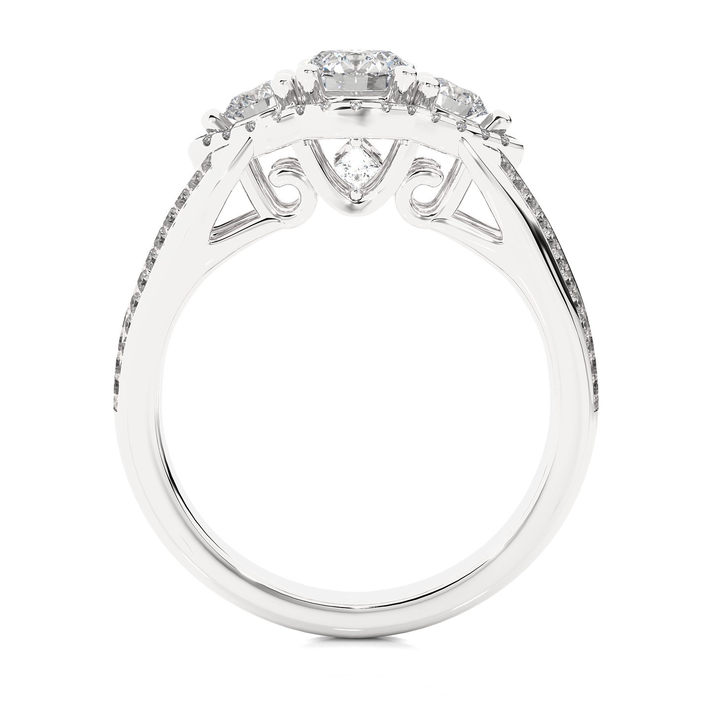Luxury Three Stone Halo Lab & Moissanite Diamond Ring