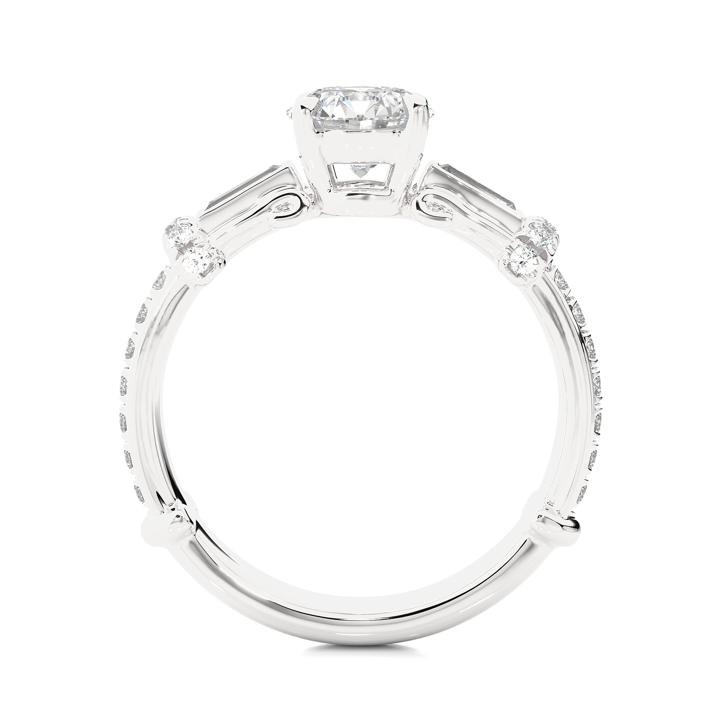 Vintage Round Baguette Moissanite Lab Diamond Vermeil Ring