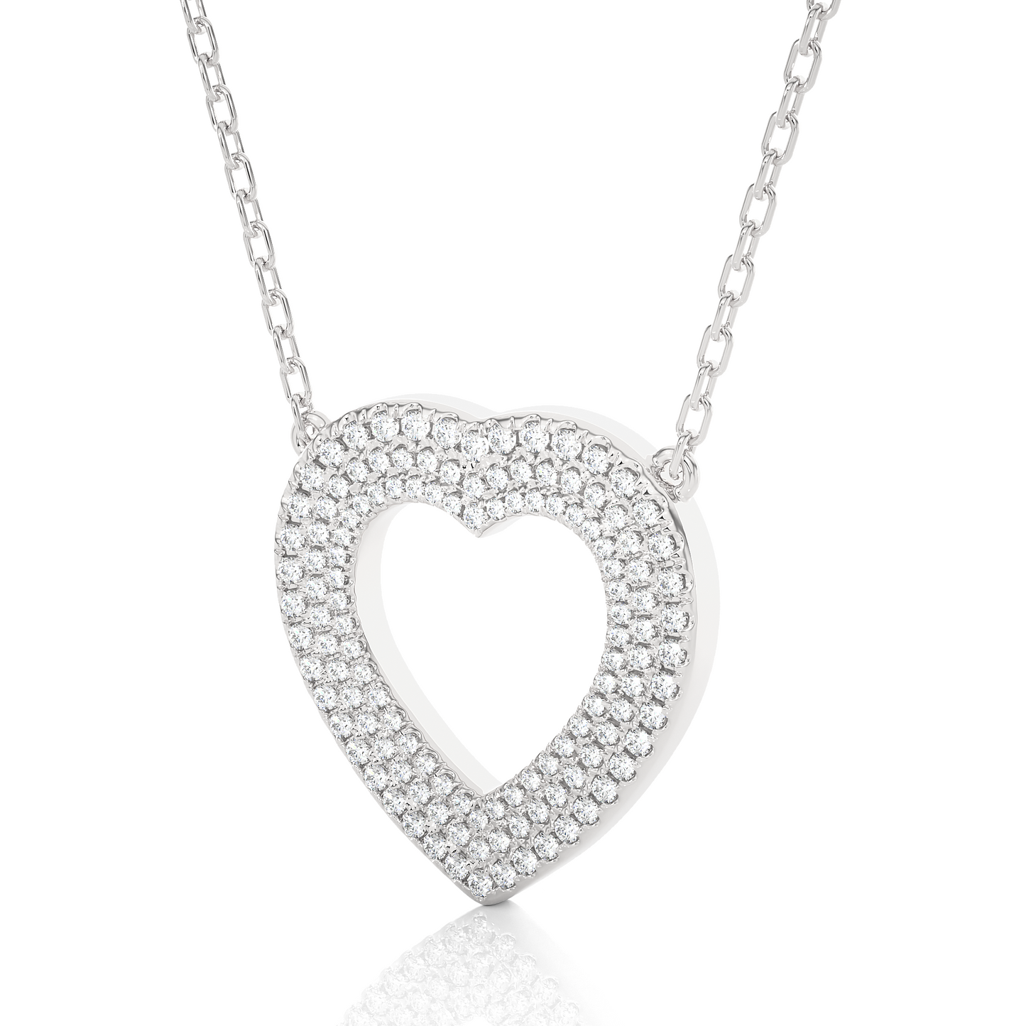 Multi Row Pave Heart Lab Diamond Pendant Necklace