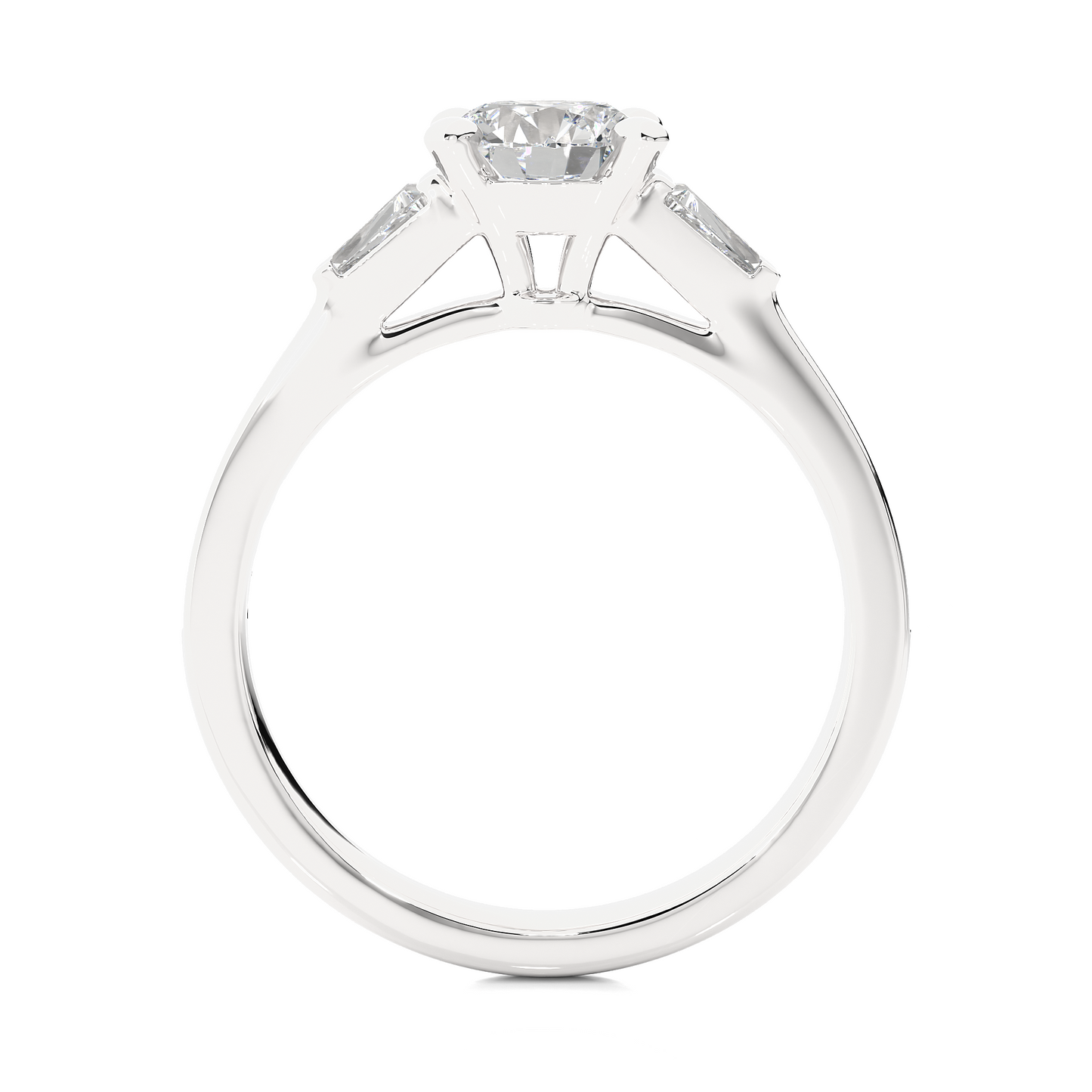 Round Diamond Three Stone Engagement Ring With Baguette Side Stones