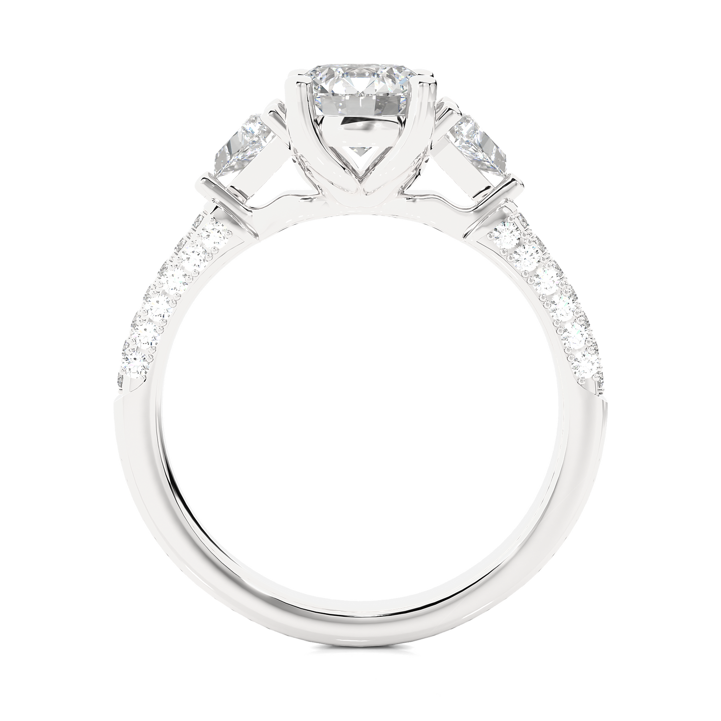 Three Stone Lab Diamond Engagement Ring With Trillion Side Stones
