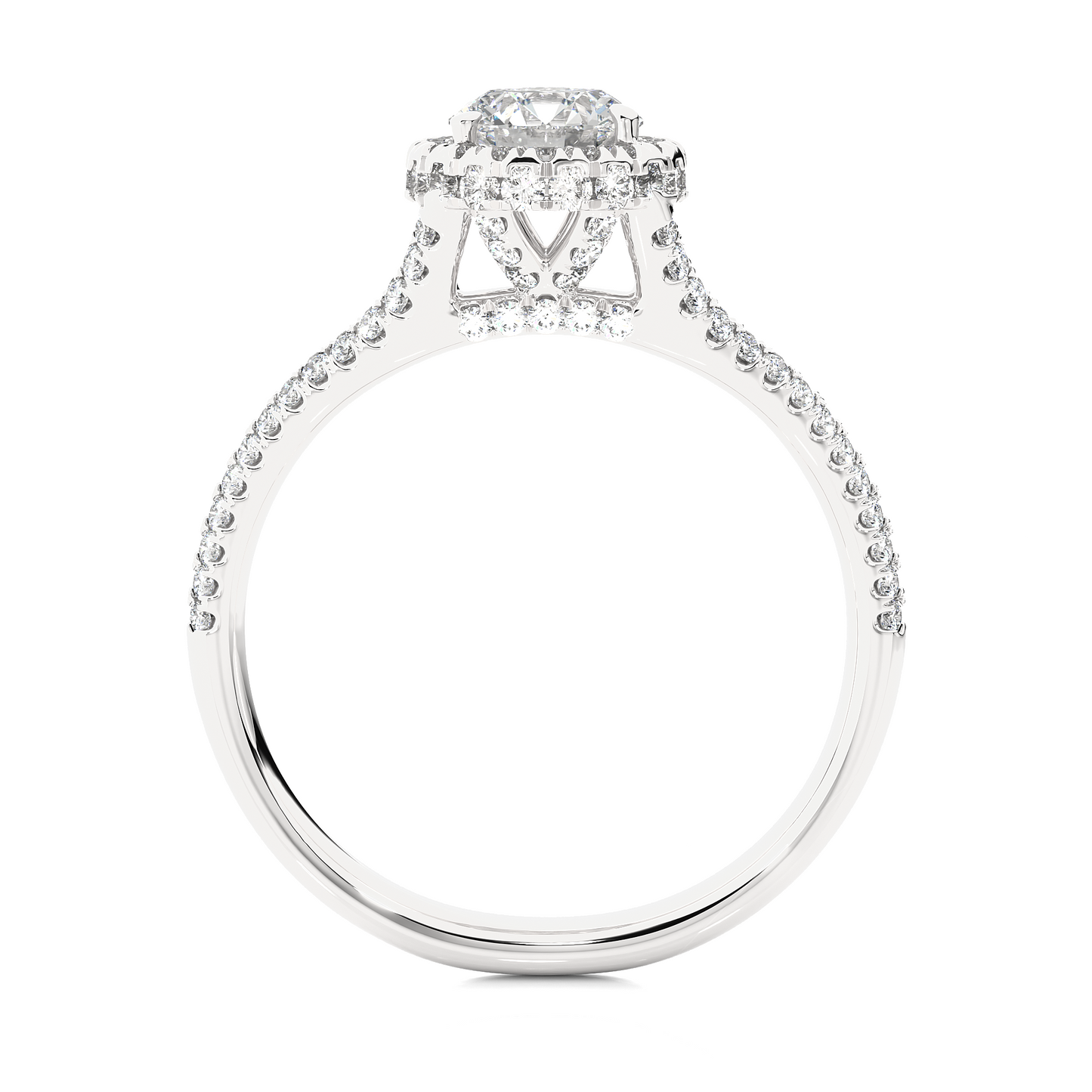 Luxury Split Shank Halo Moissanite Lab Diamond Vermeil Ring