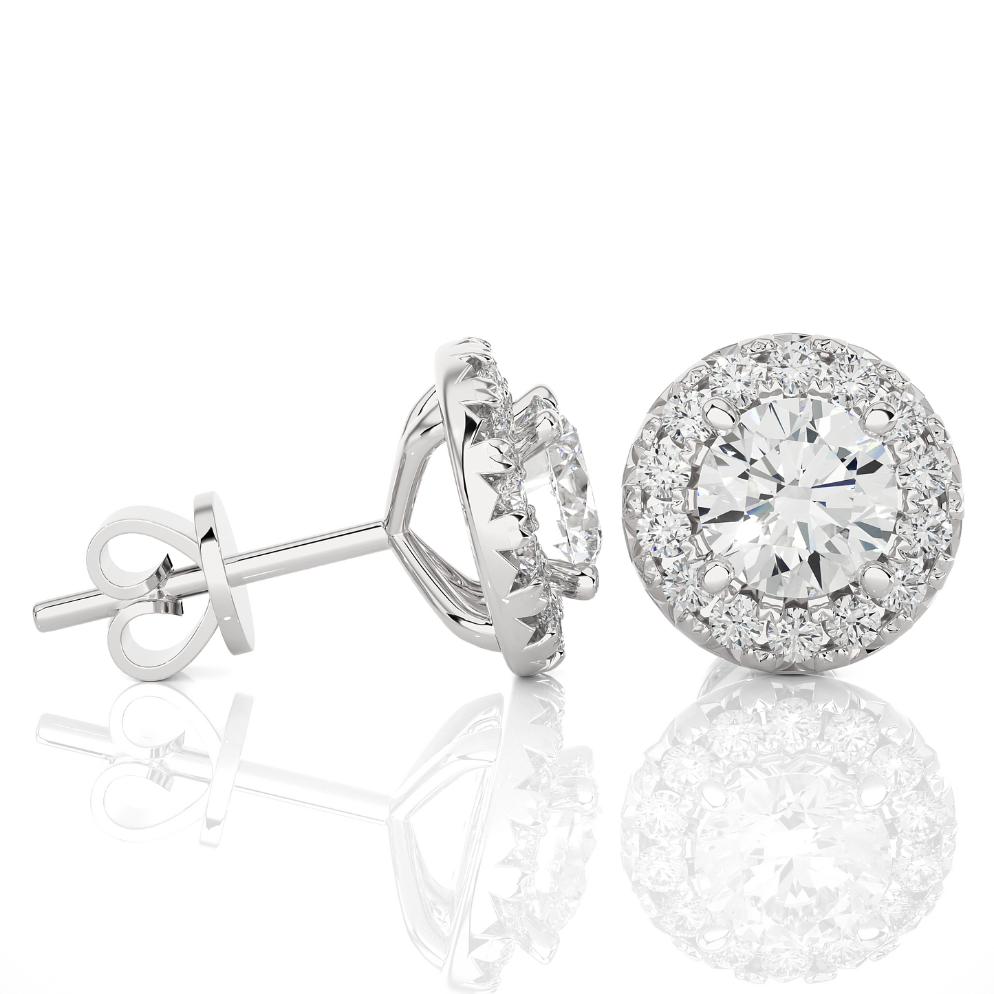 Vermeil Round Halo Moissanite Lab Diamond Stud Earrings