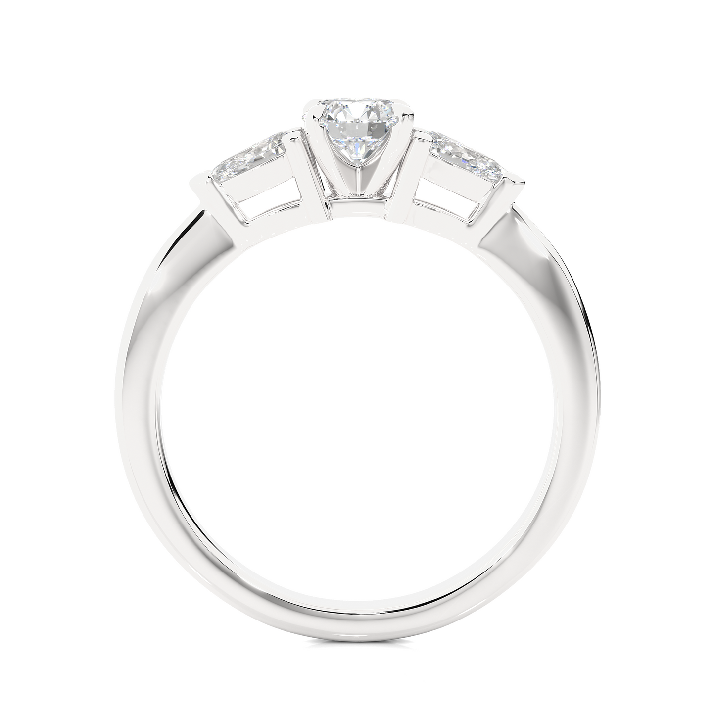 Three Stone Round Lab & Moissanite Diamond Engagement Ring With Pear Side Stones