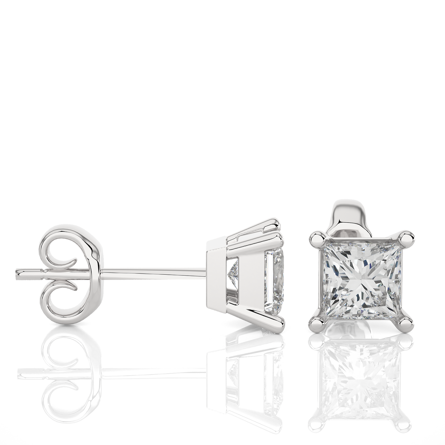 Vermeil Princess Cut Moissanite Lab Diamond Stud Earrings