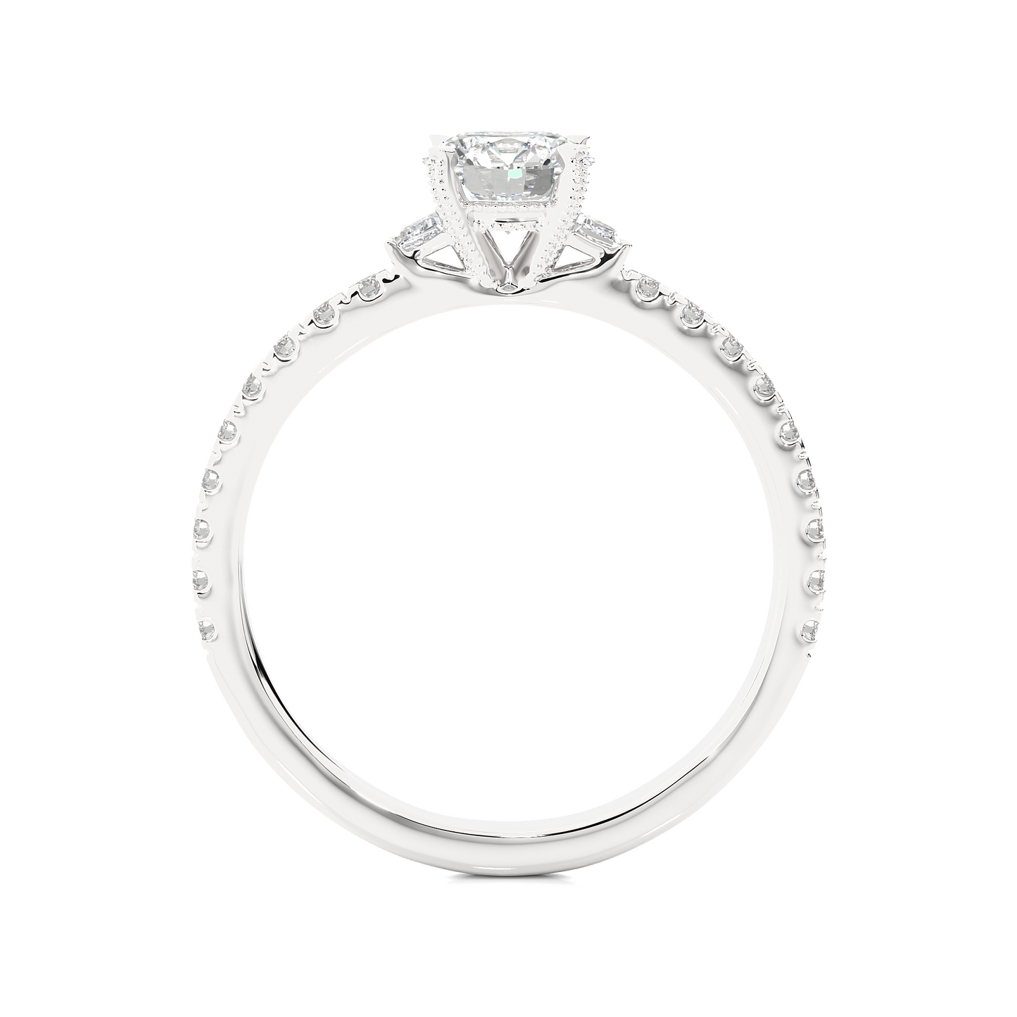 Three Stone Lab Grown Diamond Pavé Engagement Ring