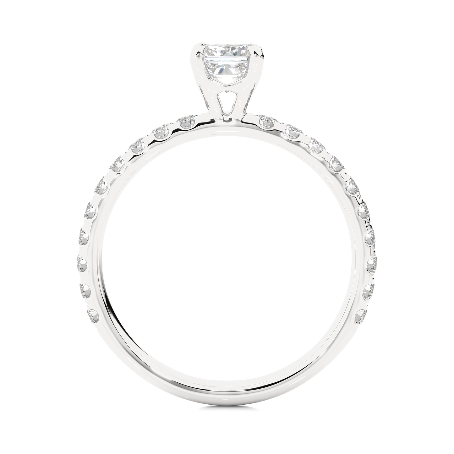 Princess Cut Lab & Moissanite Diamond Pavé Engagement Ring