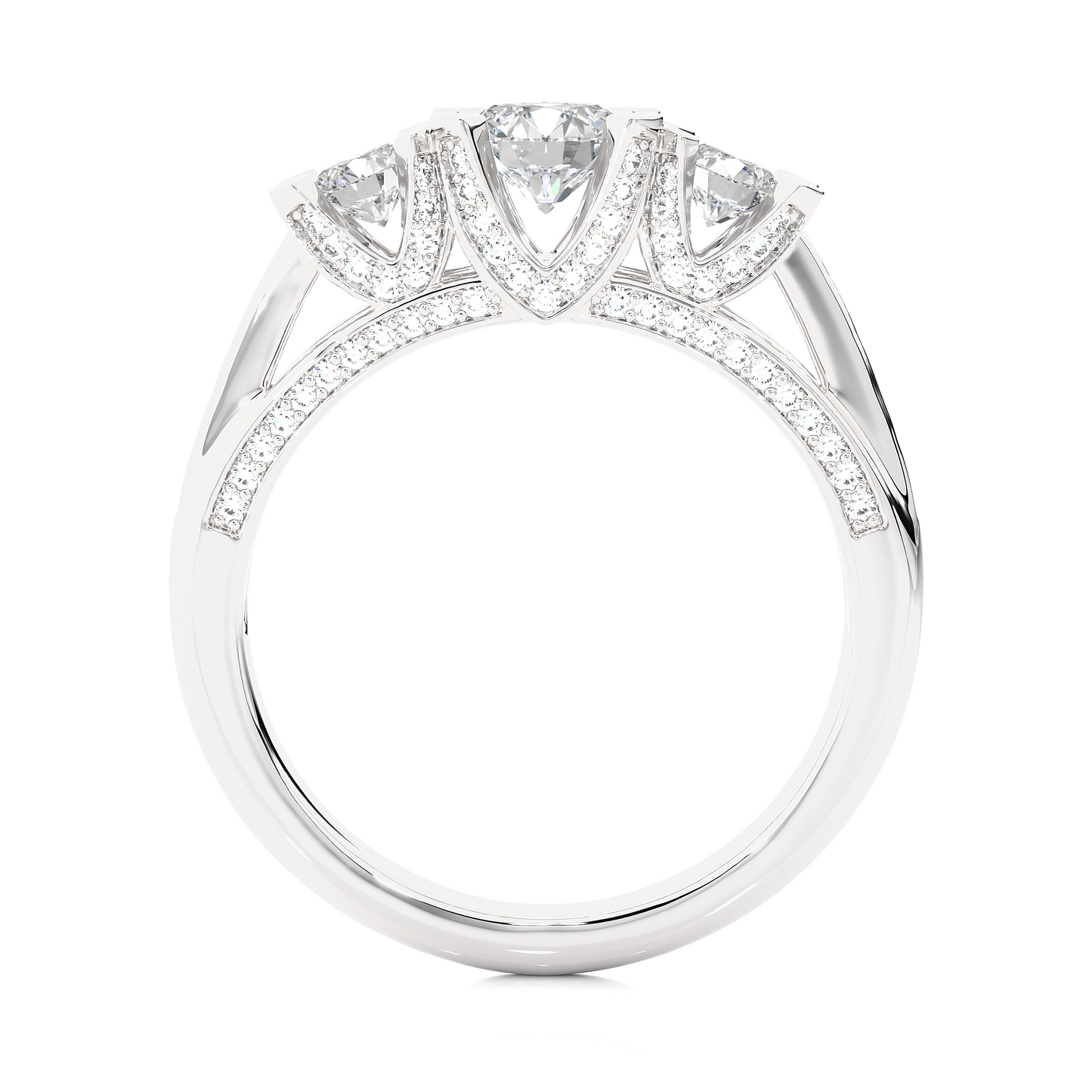 Three Stone Diamond Hidden Halo Engagement Ring