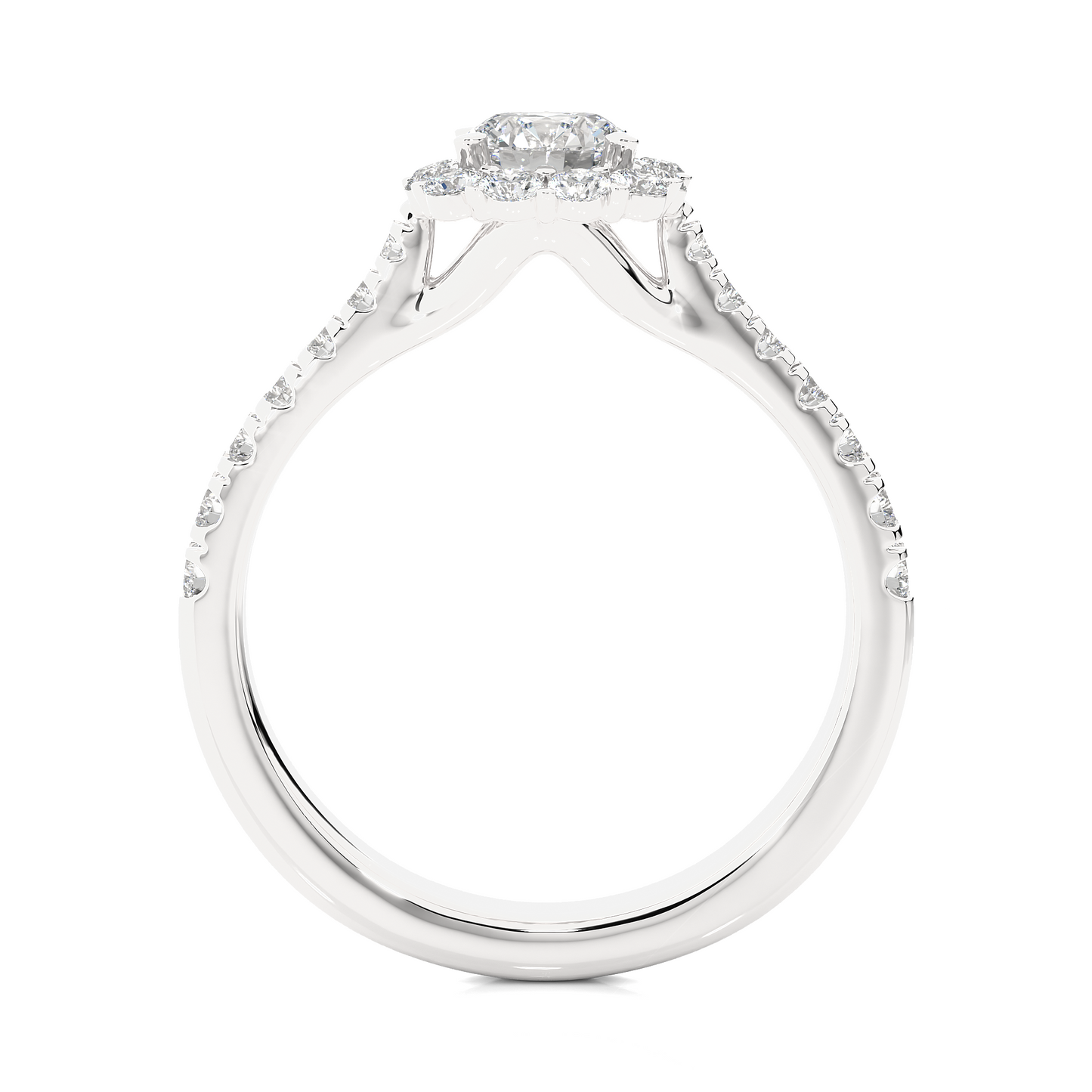 Round Halo Moissanite Lab Diamond Vermeil Engagement Ring