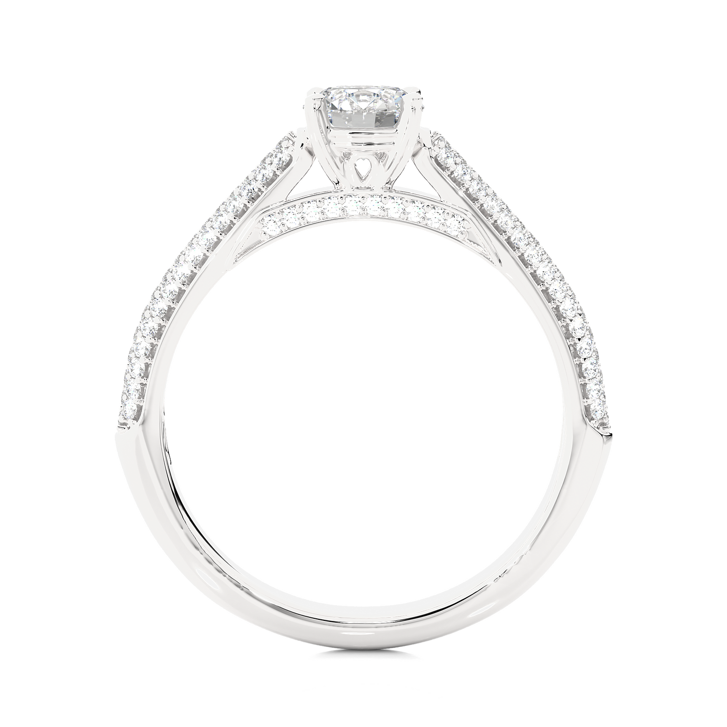 Elegant Solitaire Pave Lab Moissanite Diamond Vermeil Engagement Ring