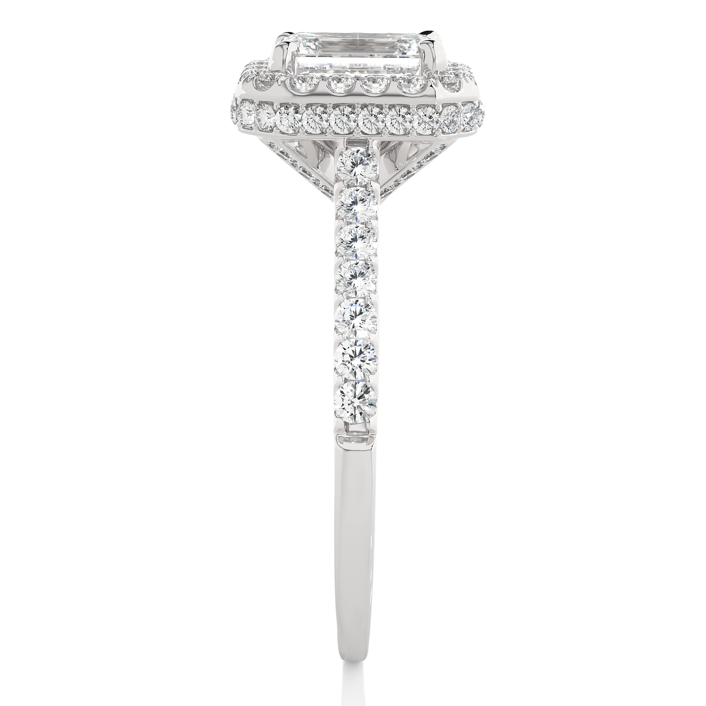 2 Carat Emerald Cut Lab Grown Diamond Halo Ring in Vermeil Gold | Moissanite Engagement Ring for Women
