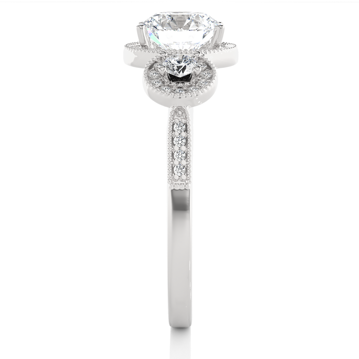 Round Lab Grown & Moissanite Diamond Three Stone Ring
