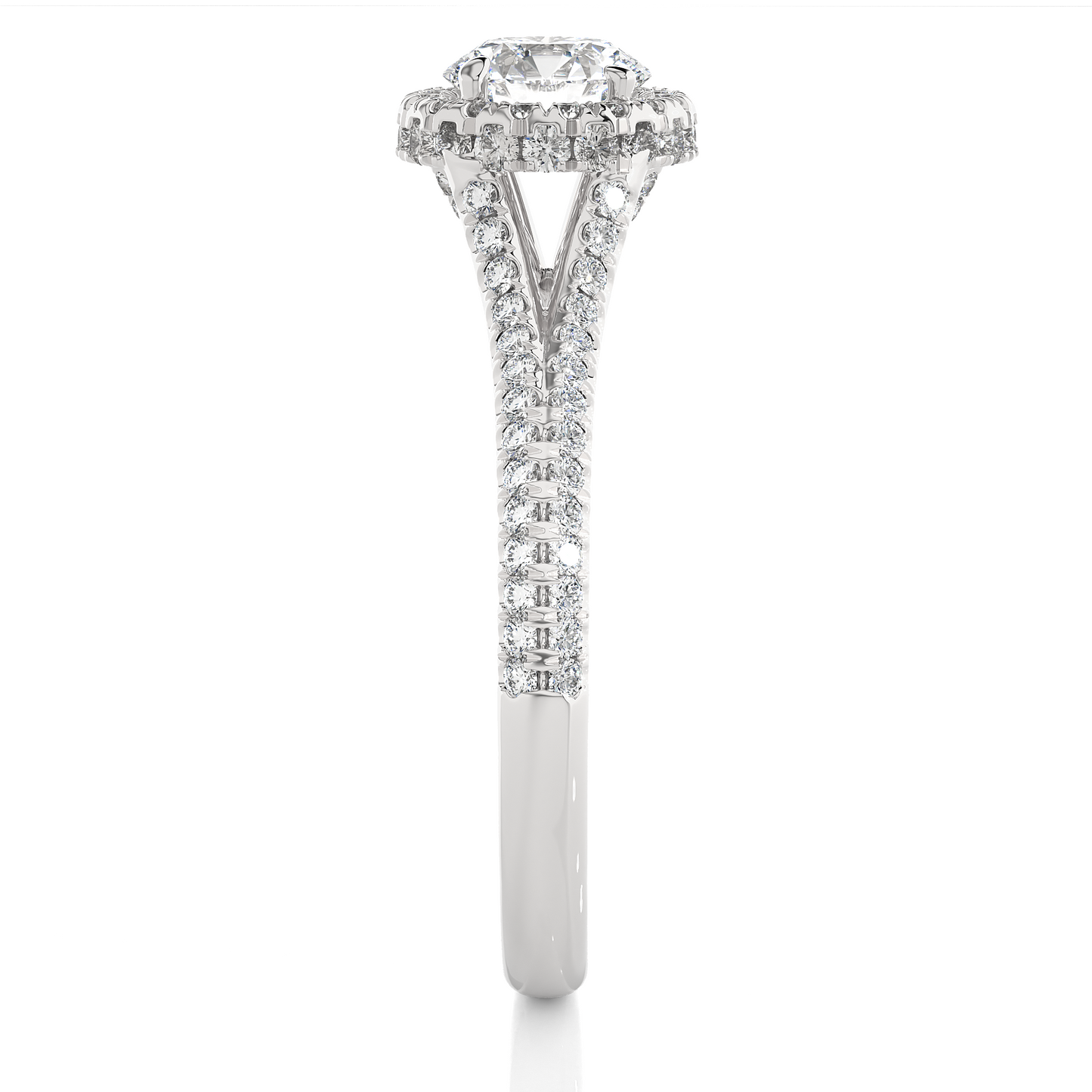 Luxury Split Shank Halo Moissanite Lab Diamond Vermeil Ring