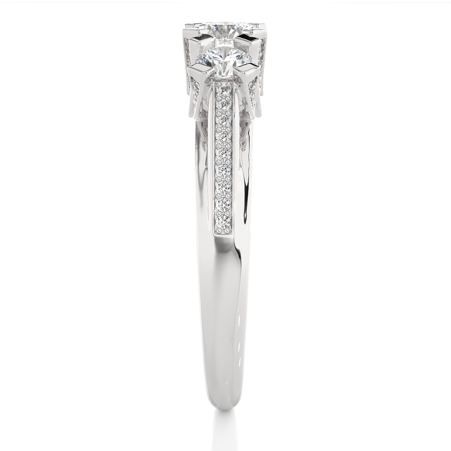Three Stone Diamond Hidden Halo Engagement Ring