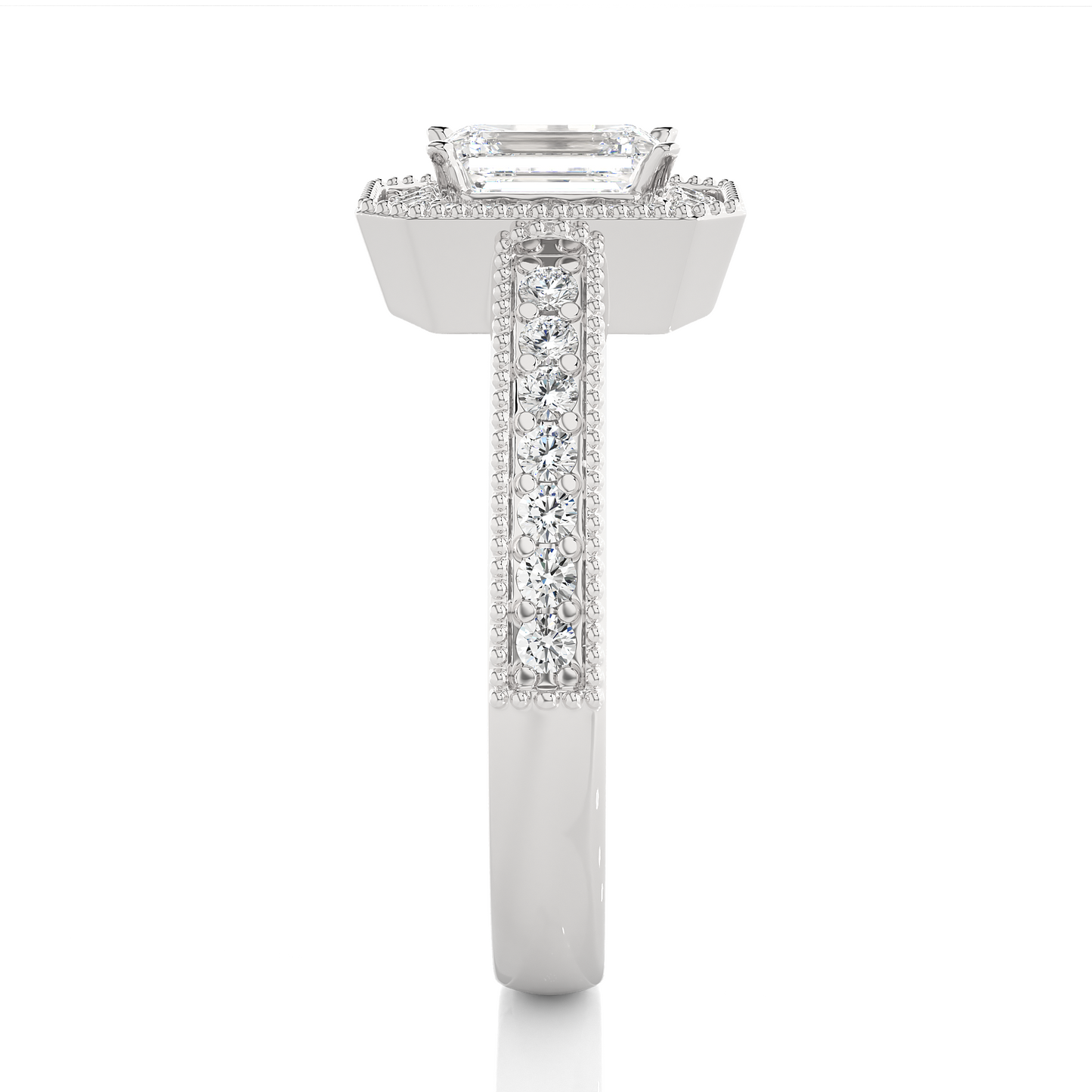 Emerald Cut Halo Vermeil Moissanite Lab Diamond Ring