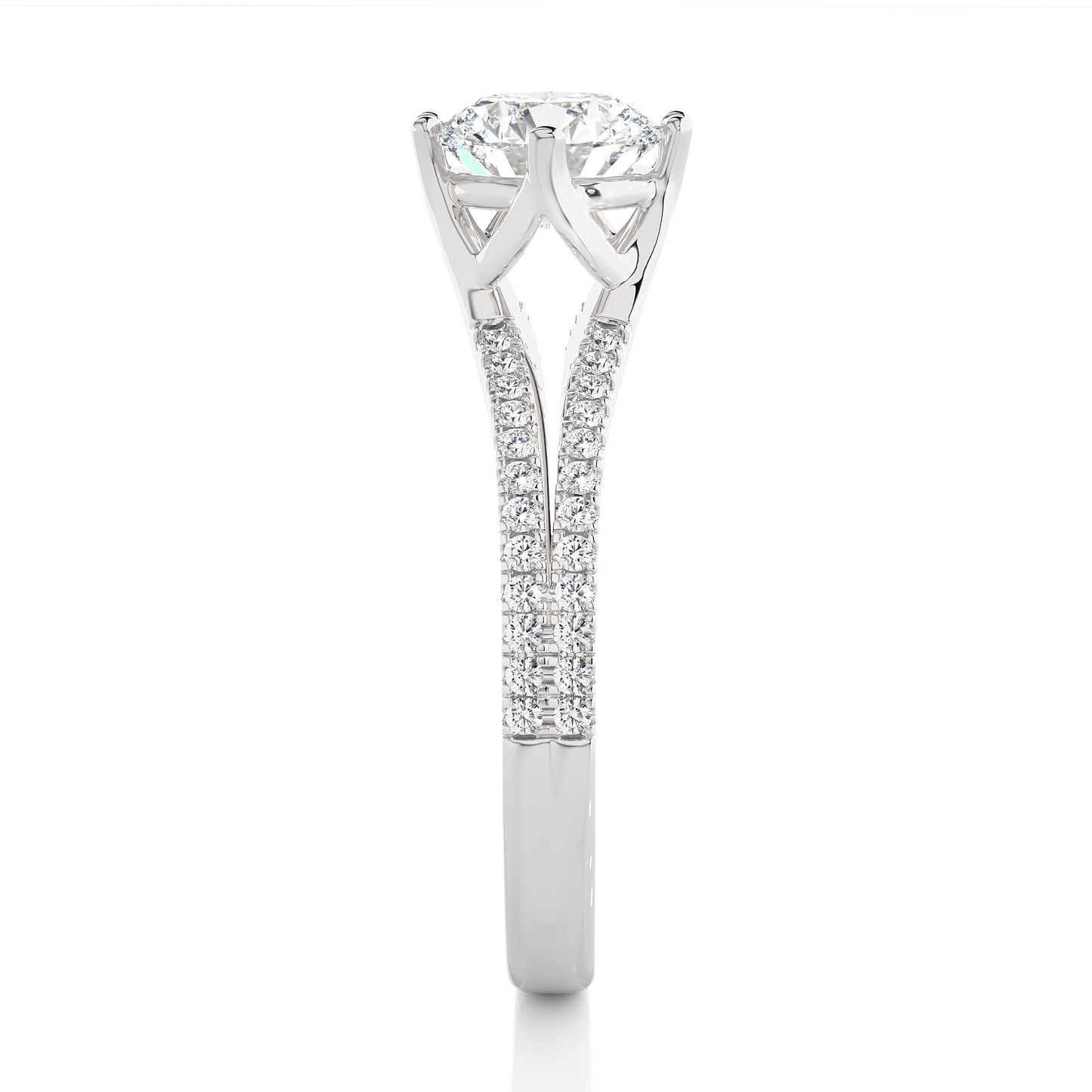 Round Moissanite Lab Diamond Split Shank Engagement Ring