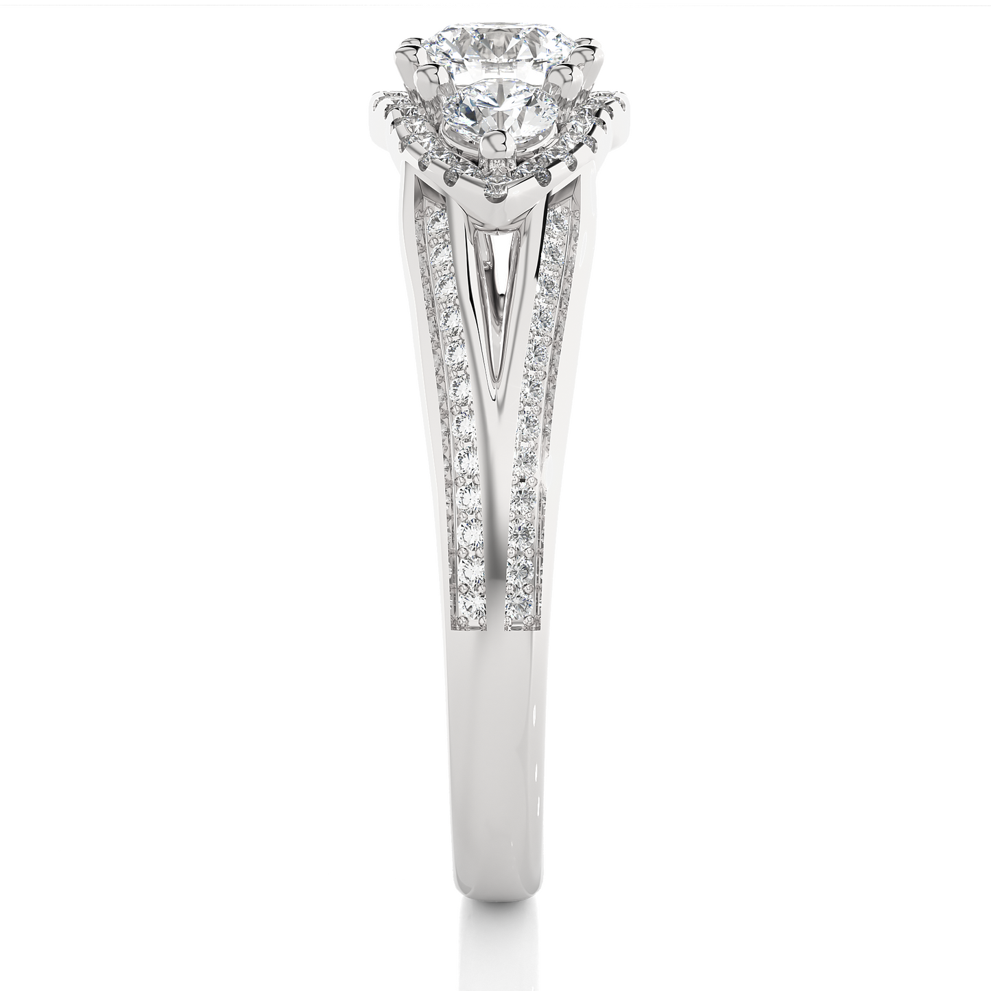 Luxury Three Stone Halo Lab & Moissanite Diamond Ring