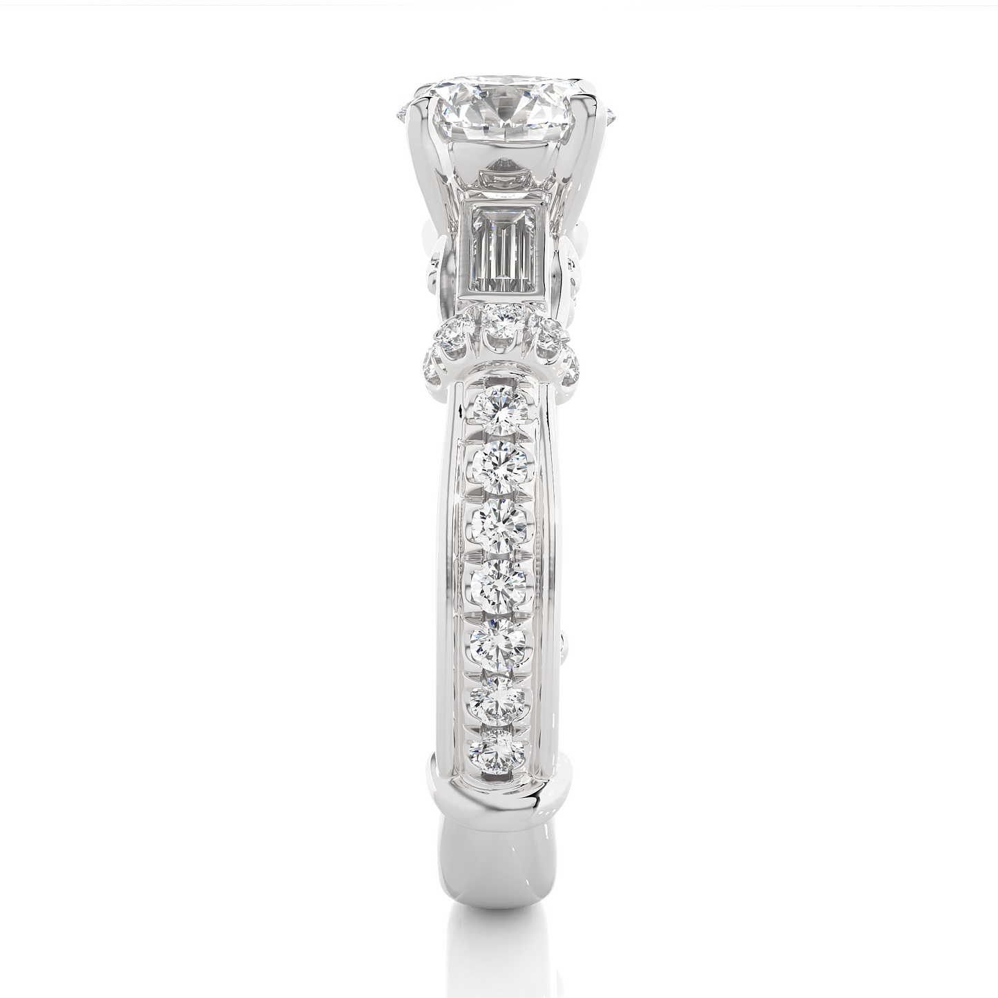 Vintage Round Baguette Moissanite Lab Diamond Vermeil Ring