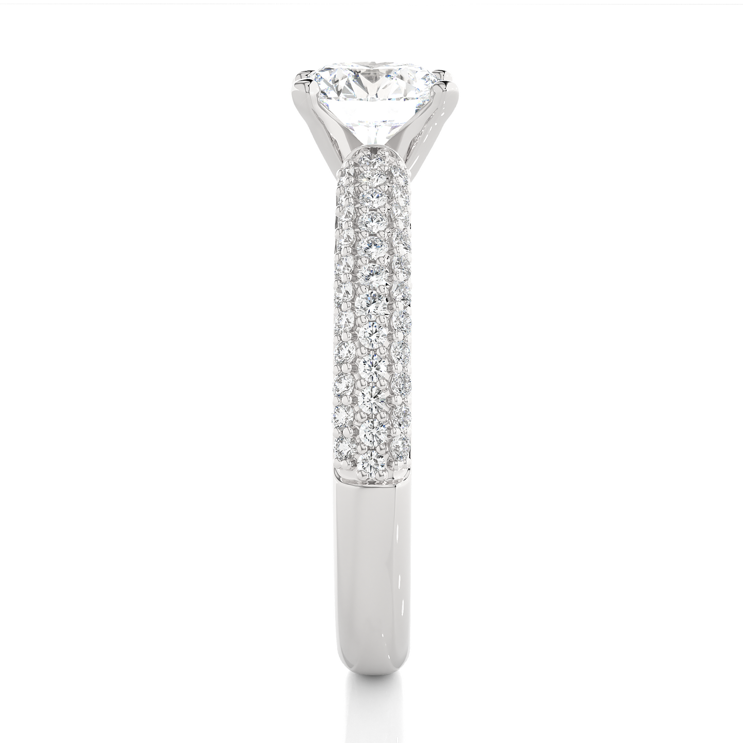 Round Moissanite Diamond Triple Pavé Luxury Engagement Ring