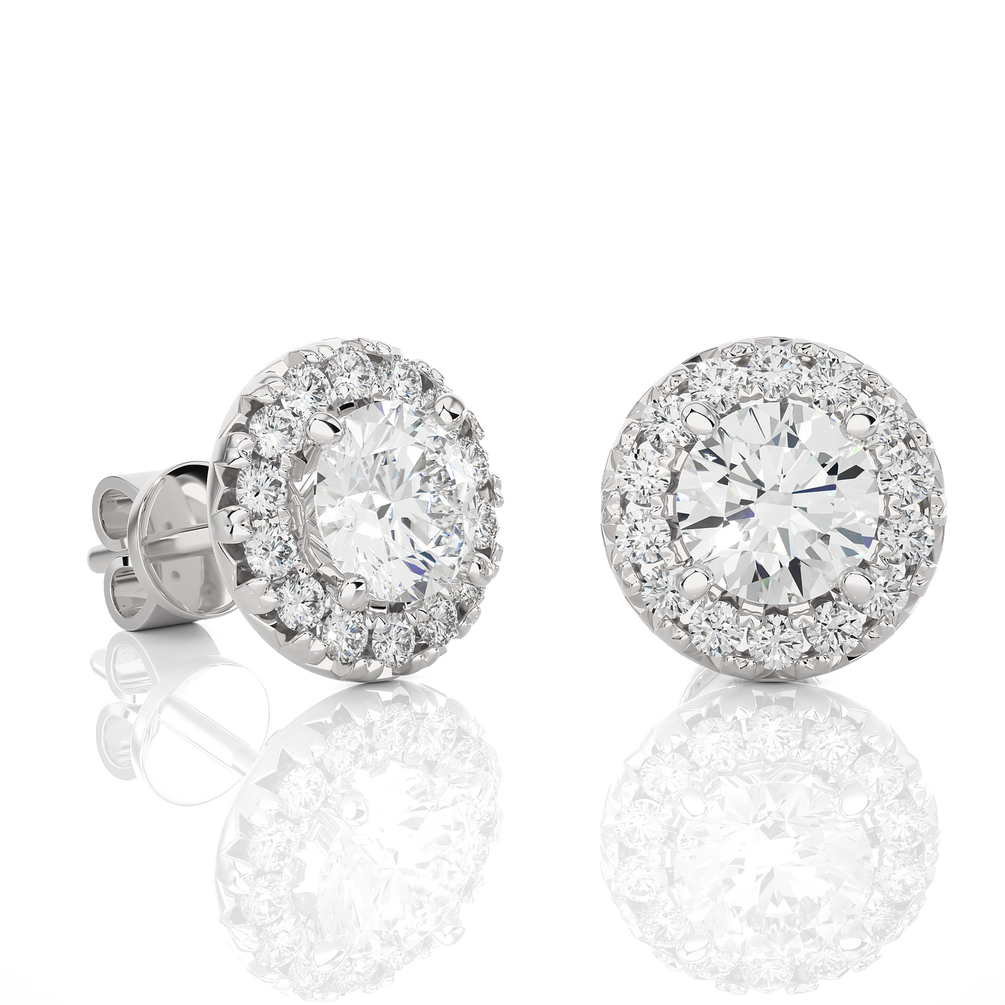 Vermeil Round Halo Moissanite Lab Diamond Stud Earrings