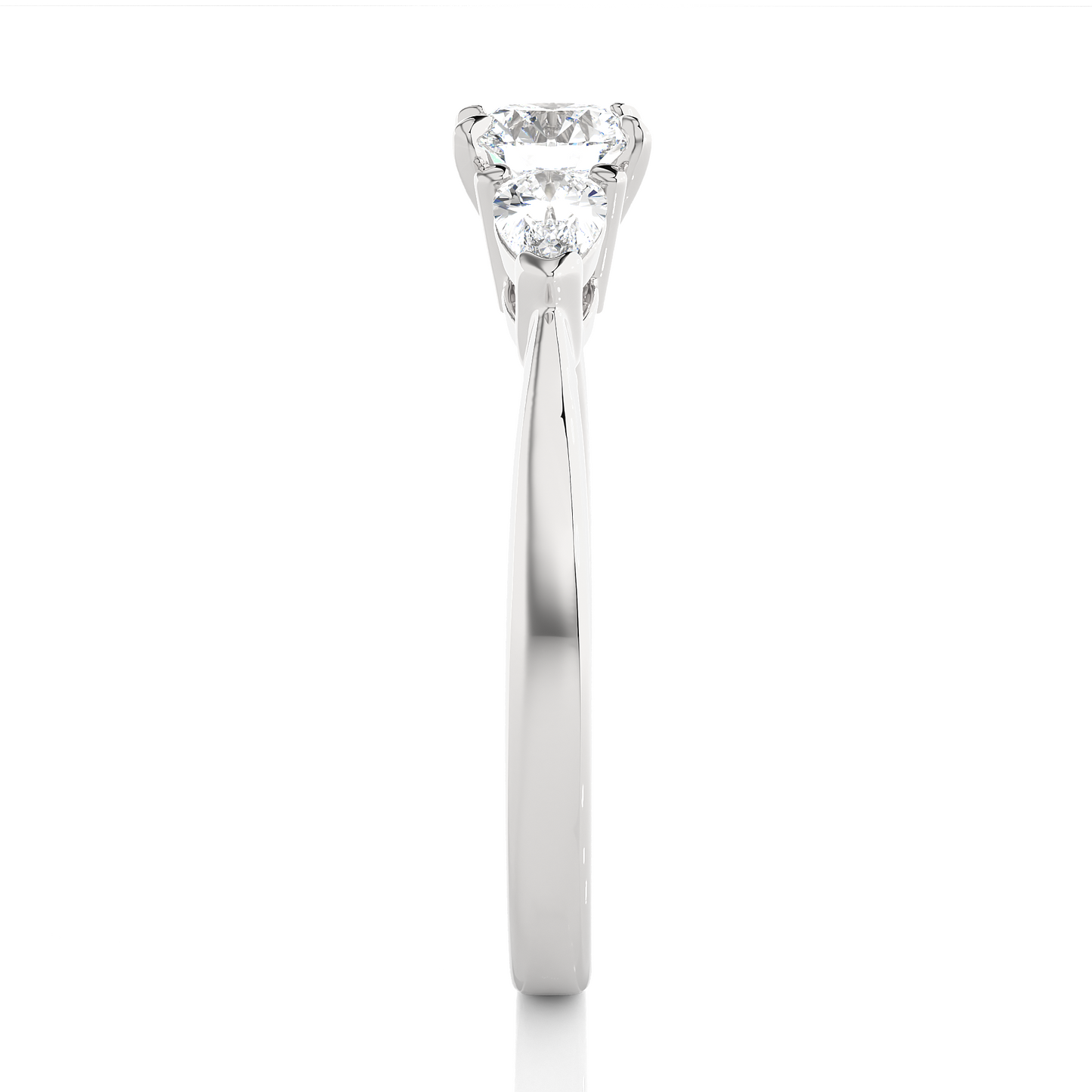 Three Stone Round Lab & Moissanite Diamond Engagement Ring With Pear Side Stones