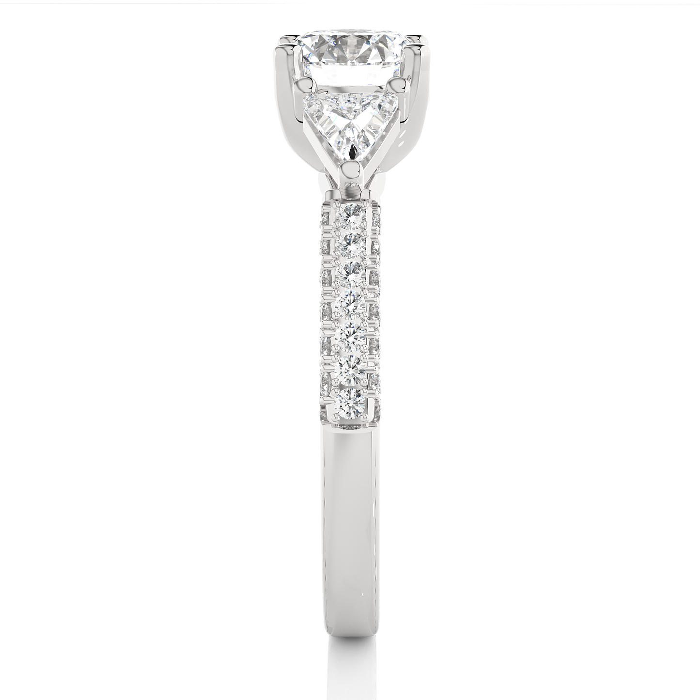 Three Stone Lab Diamond Engagement Ring With Trillion Side Stones