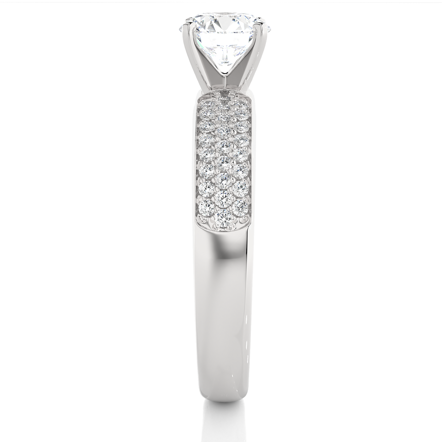 Lab Diamond Moissanite Round Solitaire Pave Engagement Ring