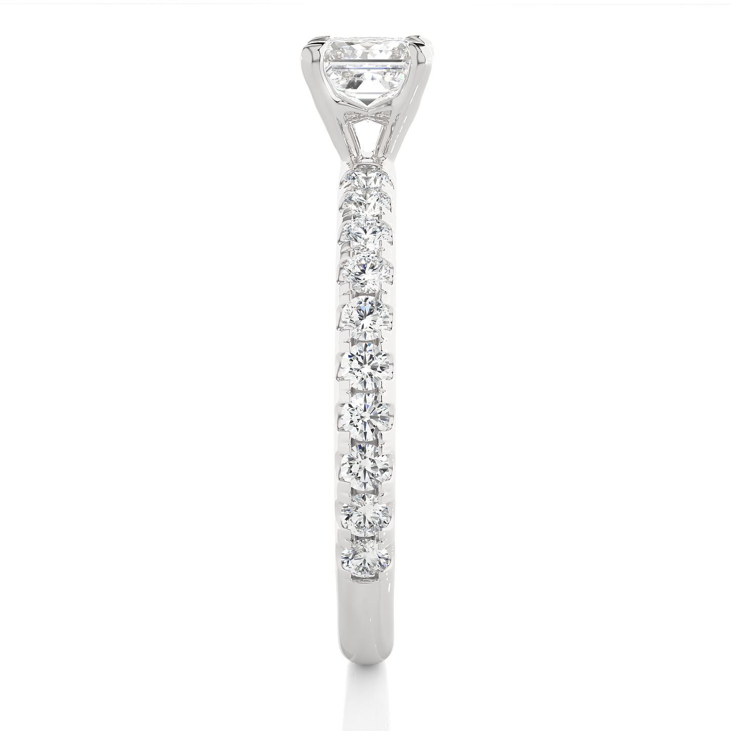 Princess Cut Lab & Moissanite Diamond Pavé Engagement Ring
