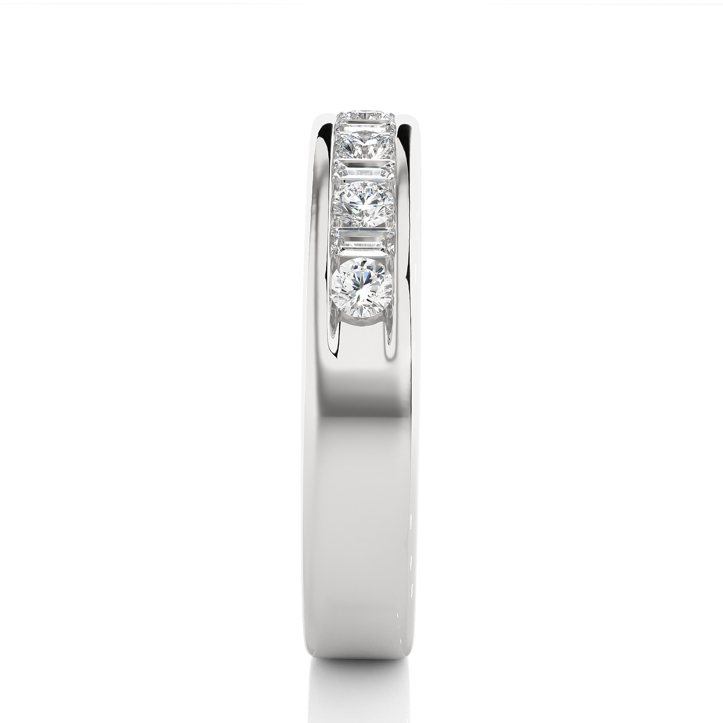 Baguette Round Diamond Moissanite Vermeil Wedding Band Ring