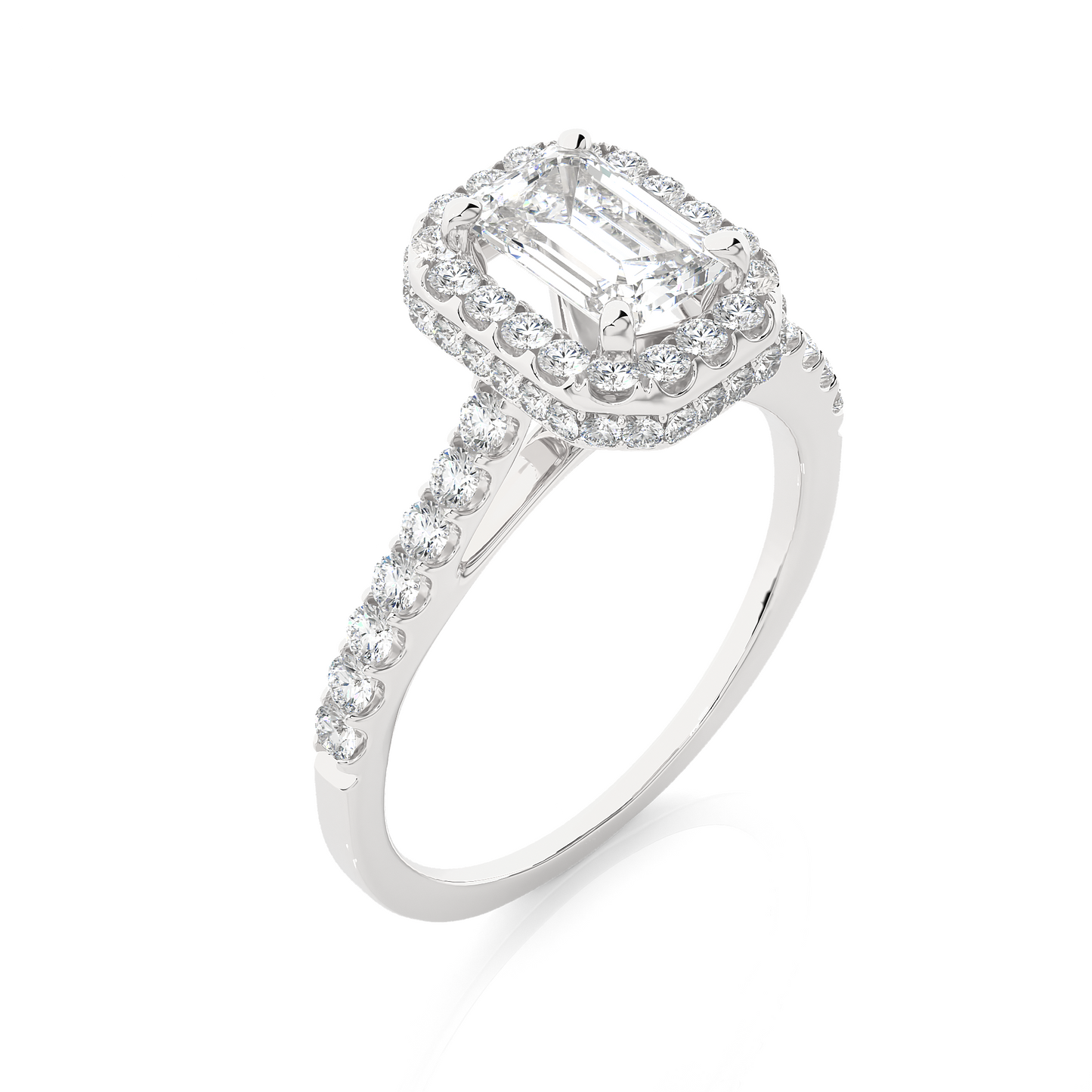 2 Carat Emerald Cut Lab Grown Diamond Halo Ring in Vermeil Gold | Moissanite Engagement Ring for Women