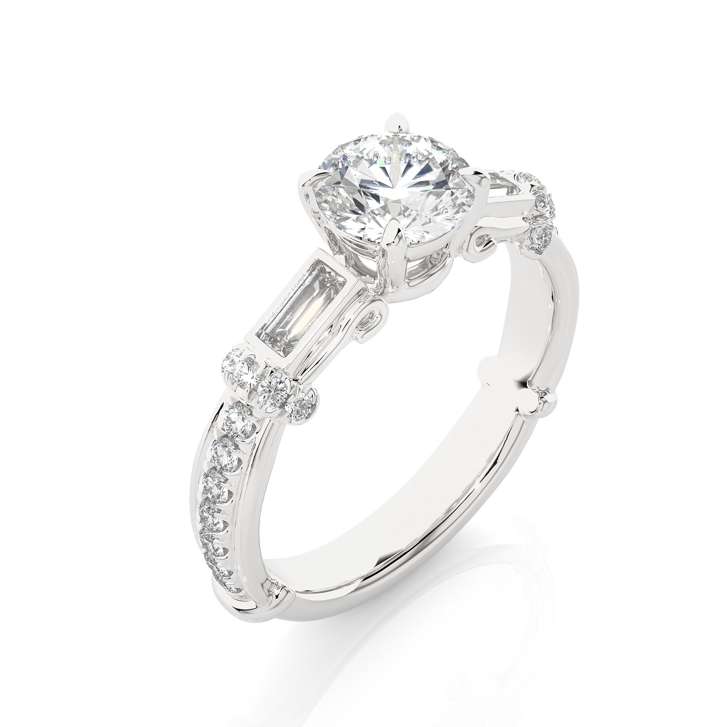 Vintage Round Baguette Moissanite Lab Diamond Vermeil Ring