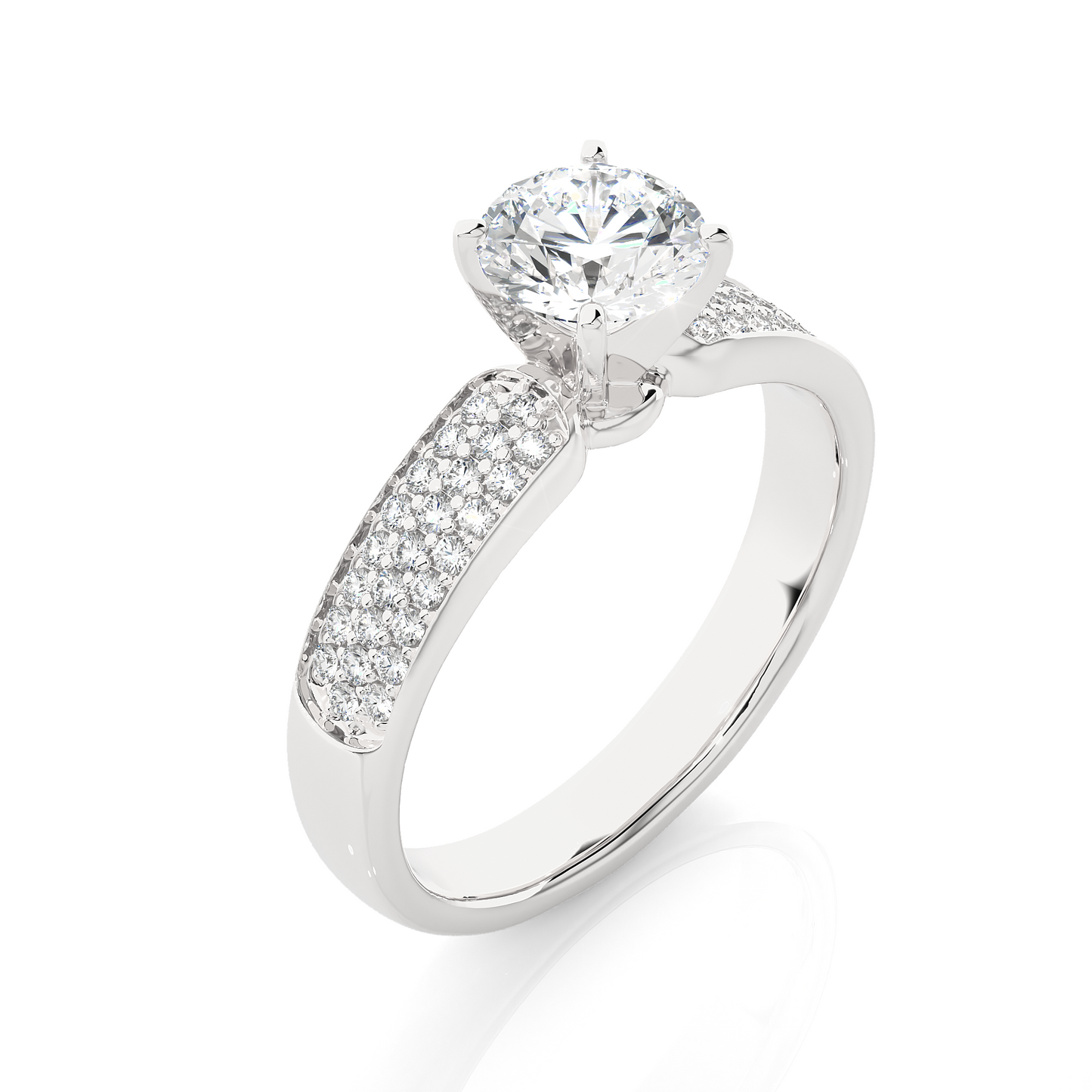 Lab Diamond Moissanite Round Solitaire Pave Engagement Ring