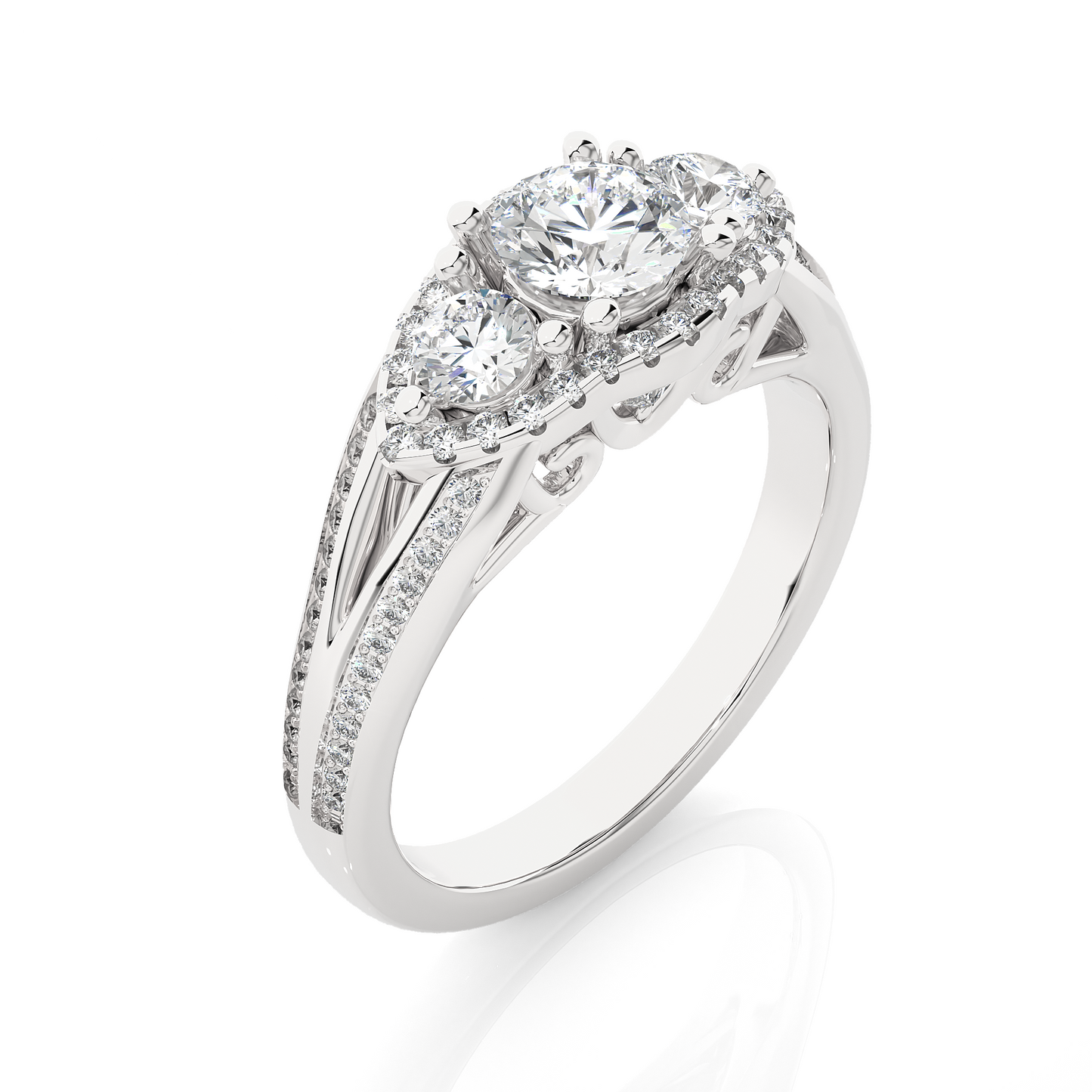 Luxury Three Stone Halo Lab & Moissanite Diamond Ring