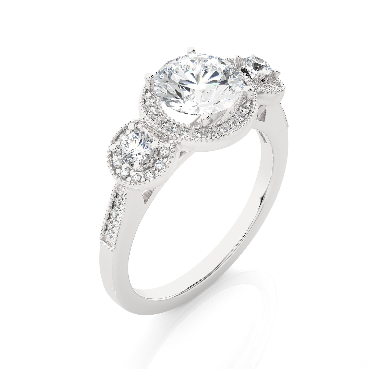Round Lab Grown & Moissanite Diamond Three Stone Ring