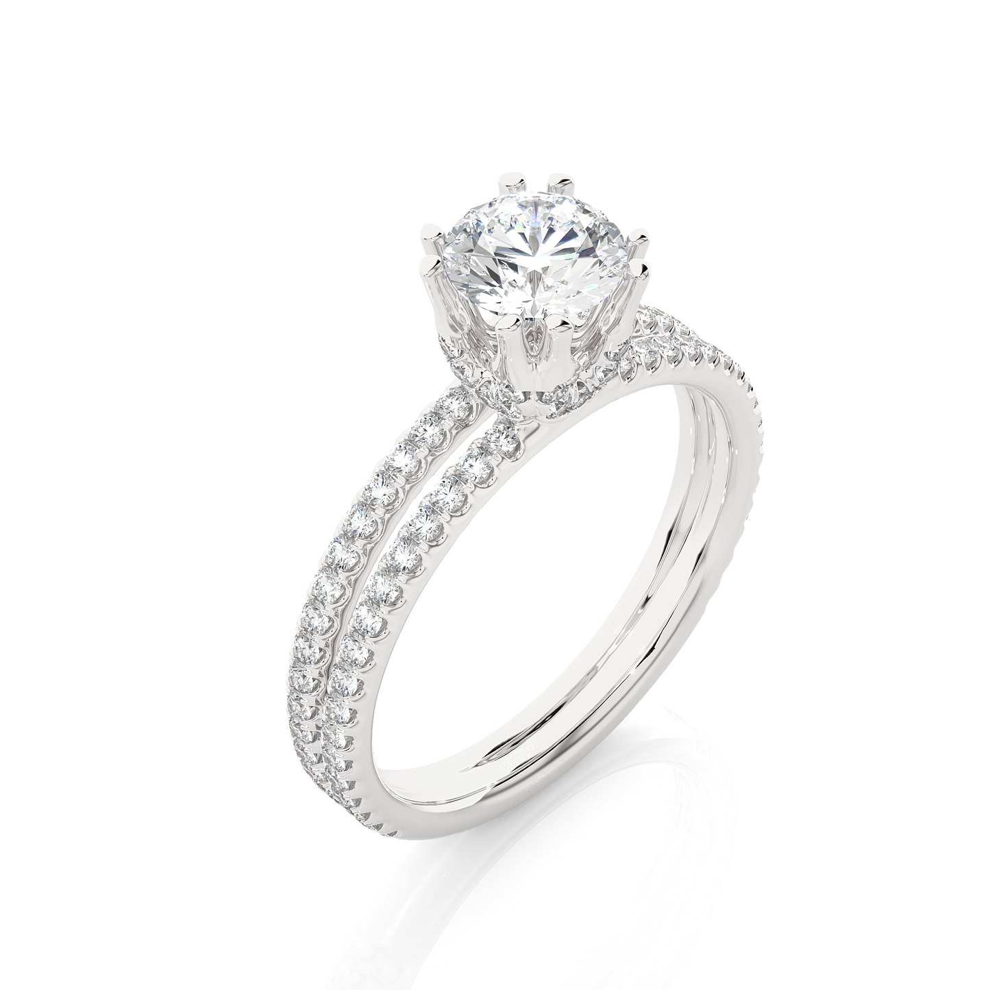 Twin Band Pavé Moissanite Lab Diamond Vermeil Ring