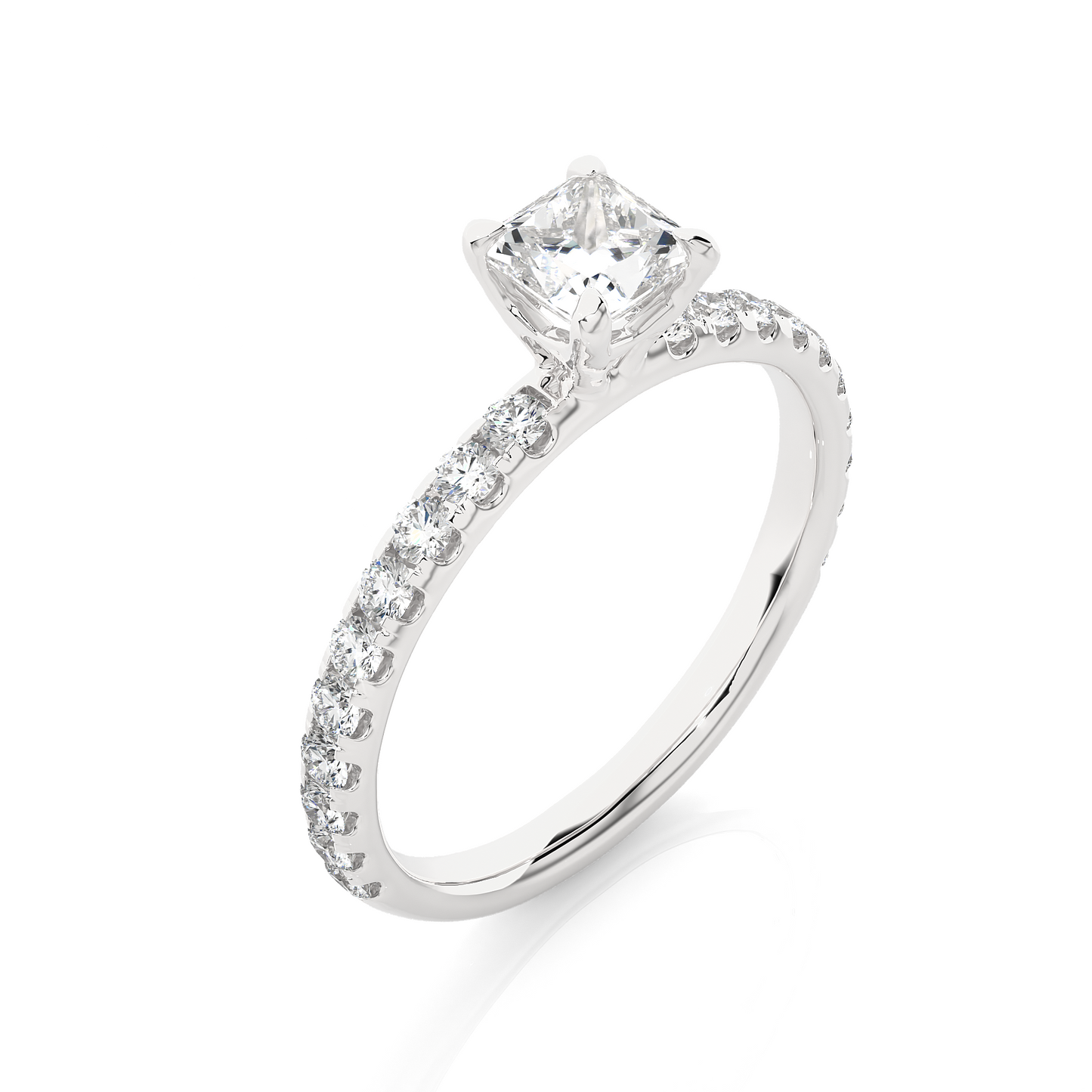 Princess Cut Lab & Moissanite Diamond Pavé Engagement Ring