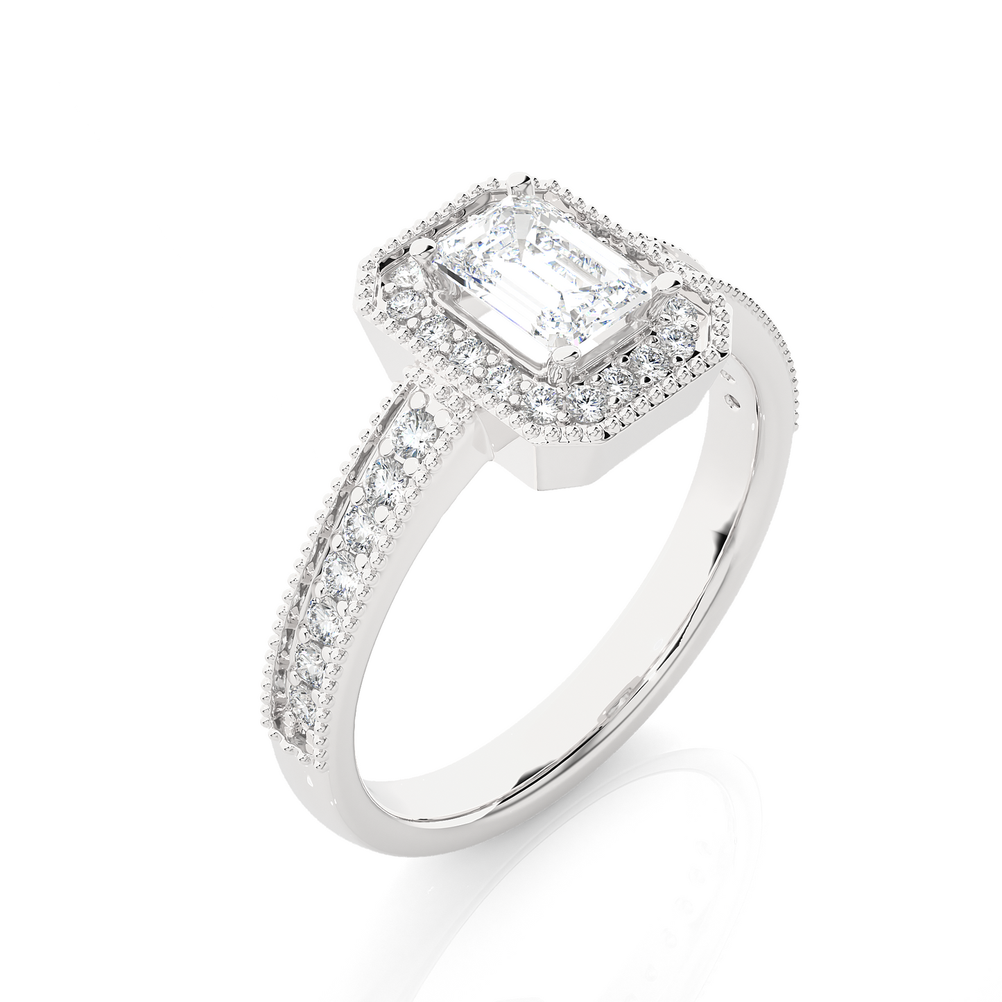 Emerald Cut Halo Vermeil Moissanite Lab Diamond Ring