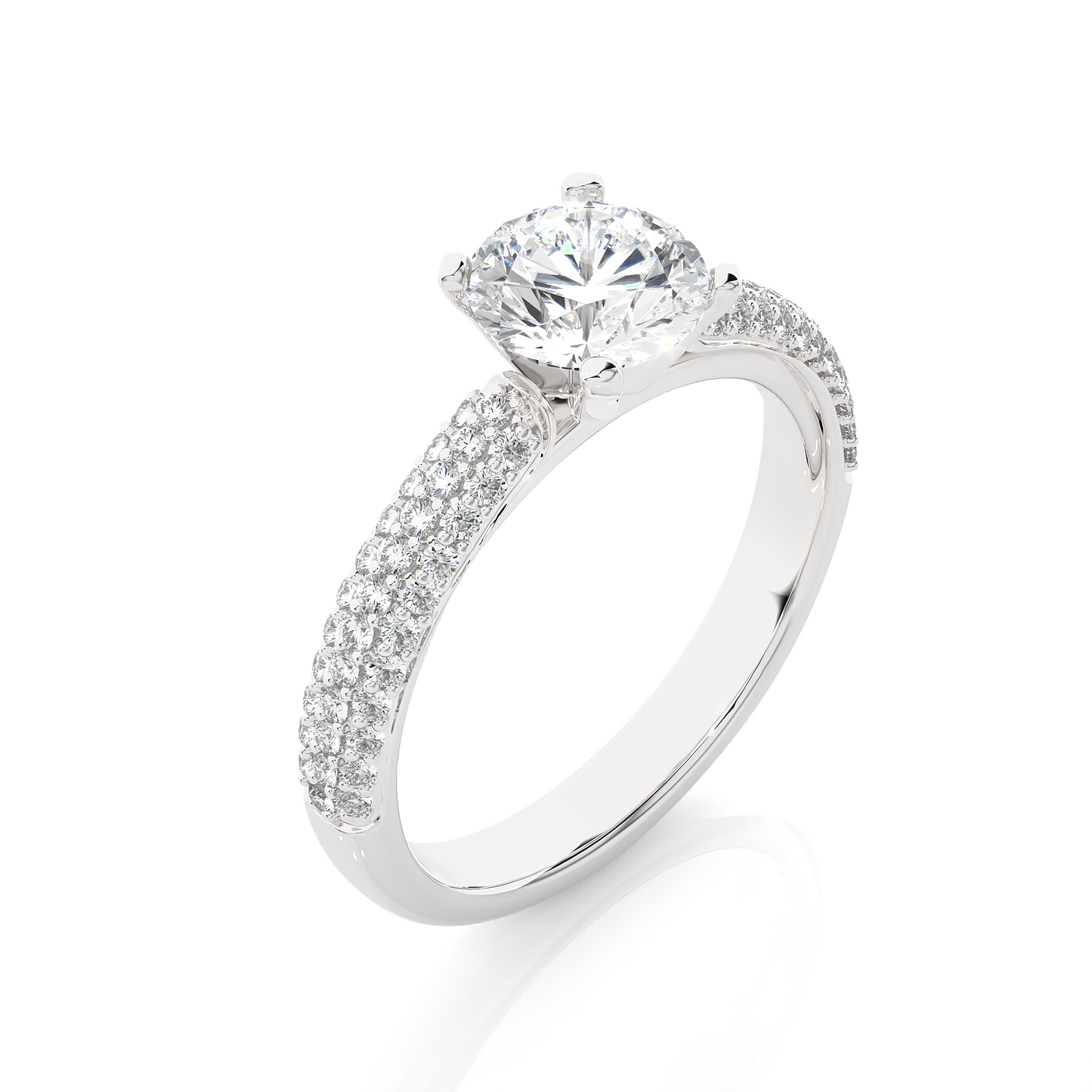 Round Moissanite Diamond Triple Pavé Luxury Engagement Ring