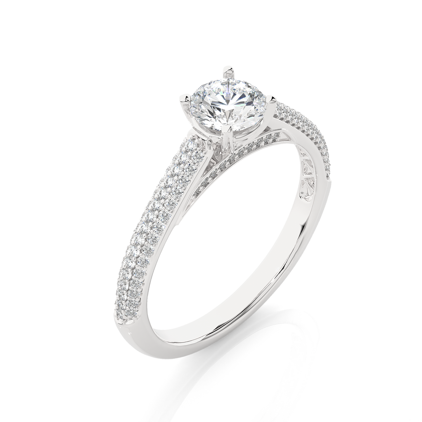 Elegant Solitaire Pave Lab Moissanite Diamond Vermeil Engagement Ring