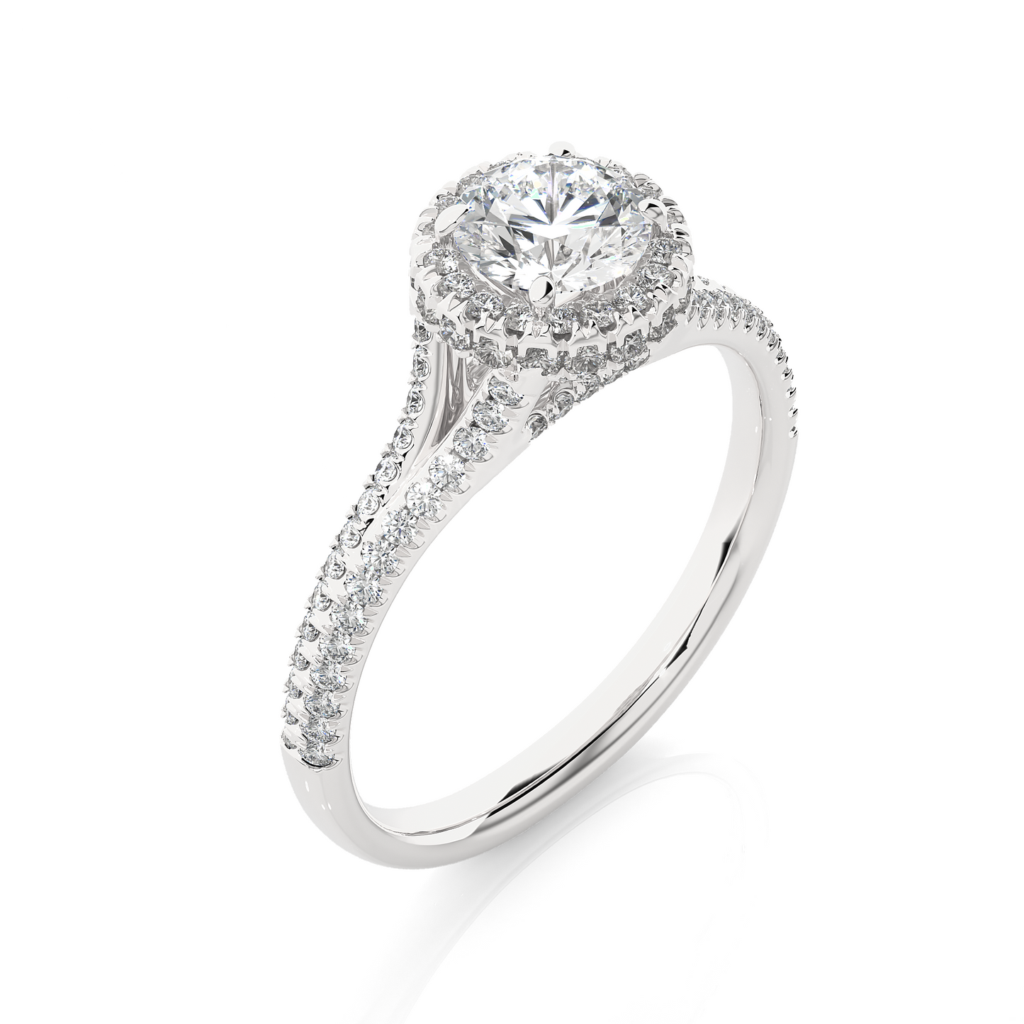 Luxury Split Shank Halo Moissanite Lab Diamond Vermeil Ring