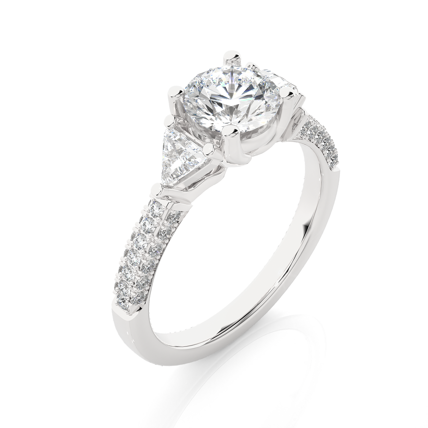 Three Stone Lab Diamond Engagement Ring With Trillion Side Stones