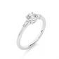 Round Lab / Moissanite Diamond With Tapered Baguette Three Stone Ring