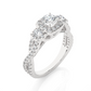 Lab & Moissanite Diamond Halo Three Stone Engagement Ring
