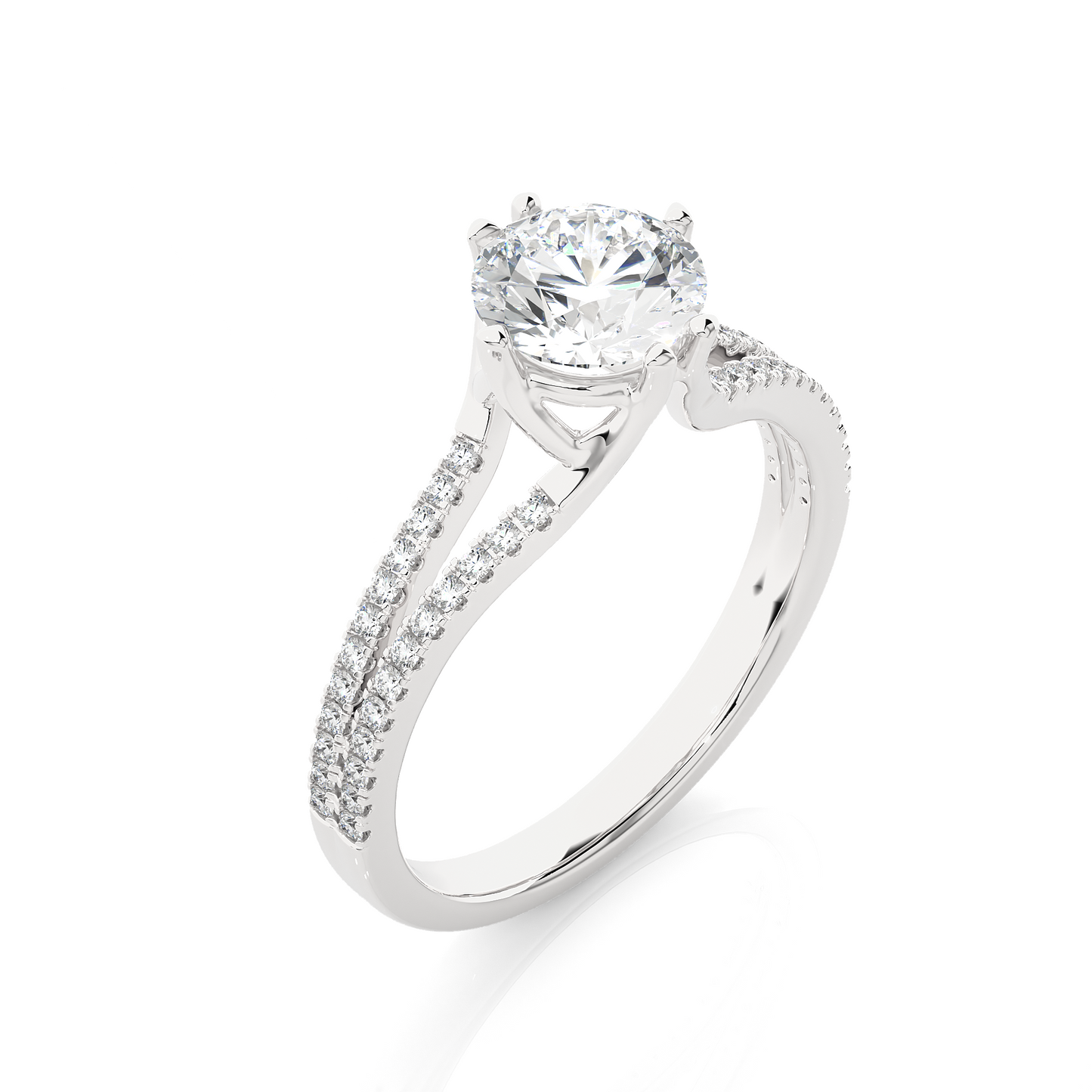 Round Moissanite Lab Diamond Split Shank Engagement Ring
