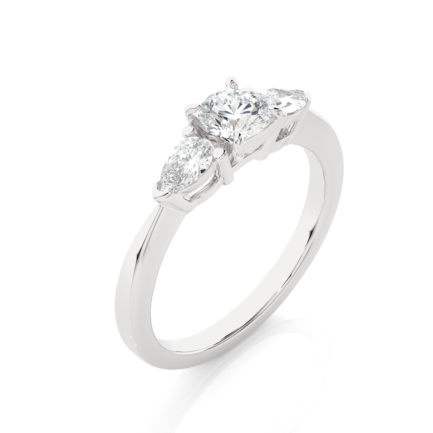 Three Stone Round Lab & Moissanite Diamond Engagement Ring With Pear Side Stones